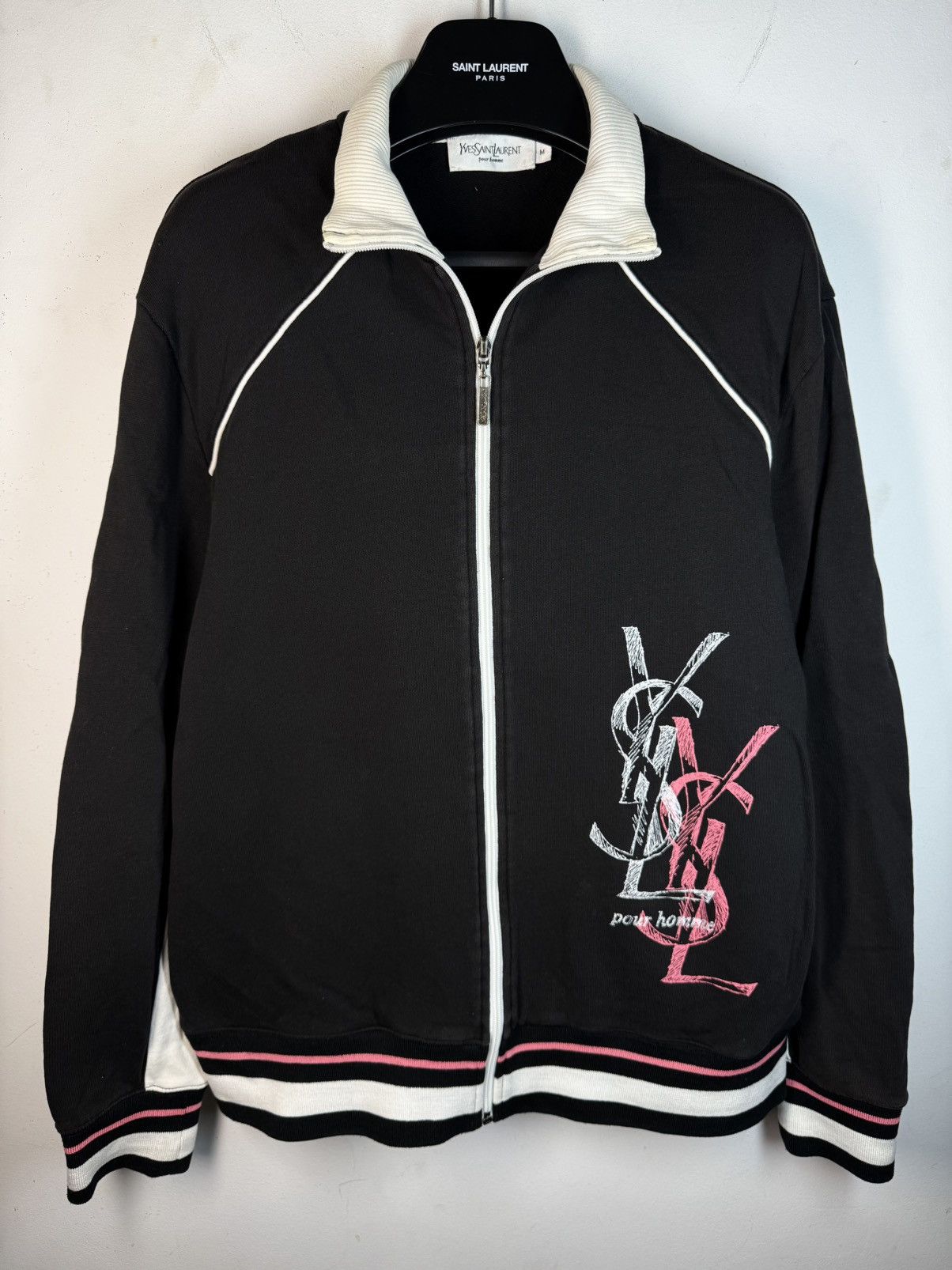 Black YSL Sweathsirt Zip Monogram Vintage Jacket 90s y2k