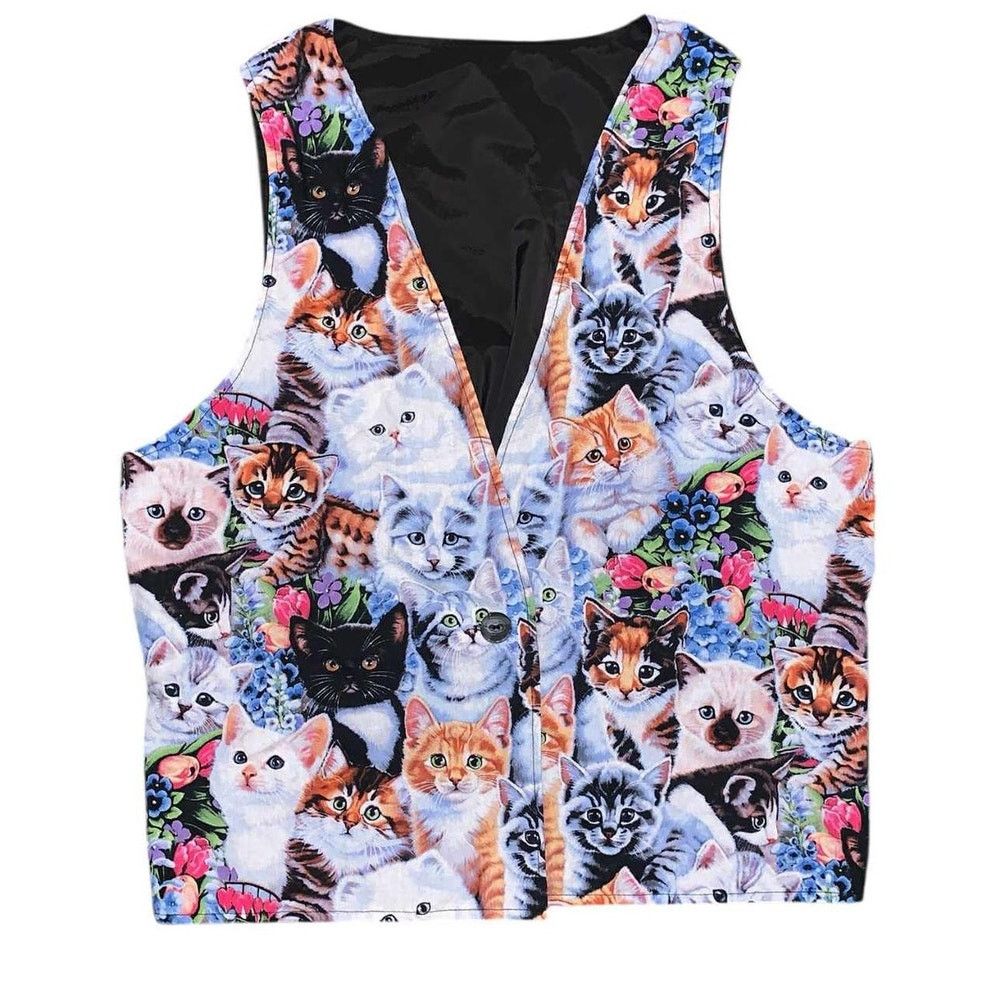 Other Handmade Cat Tapestry Fabric Button Vest Sleeveless Top M/L Size L / US 10 / IT 46 - 5 Thumbnail