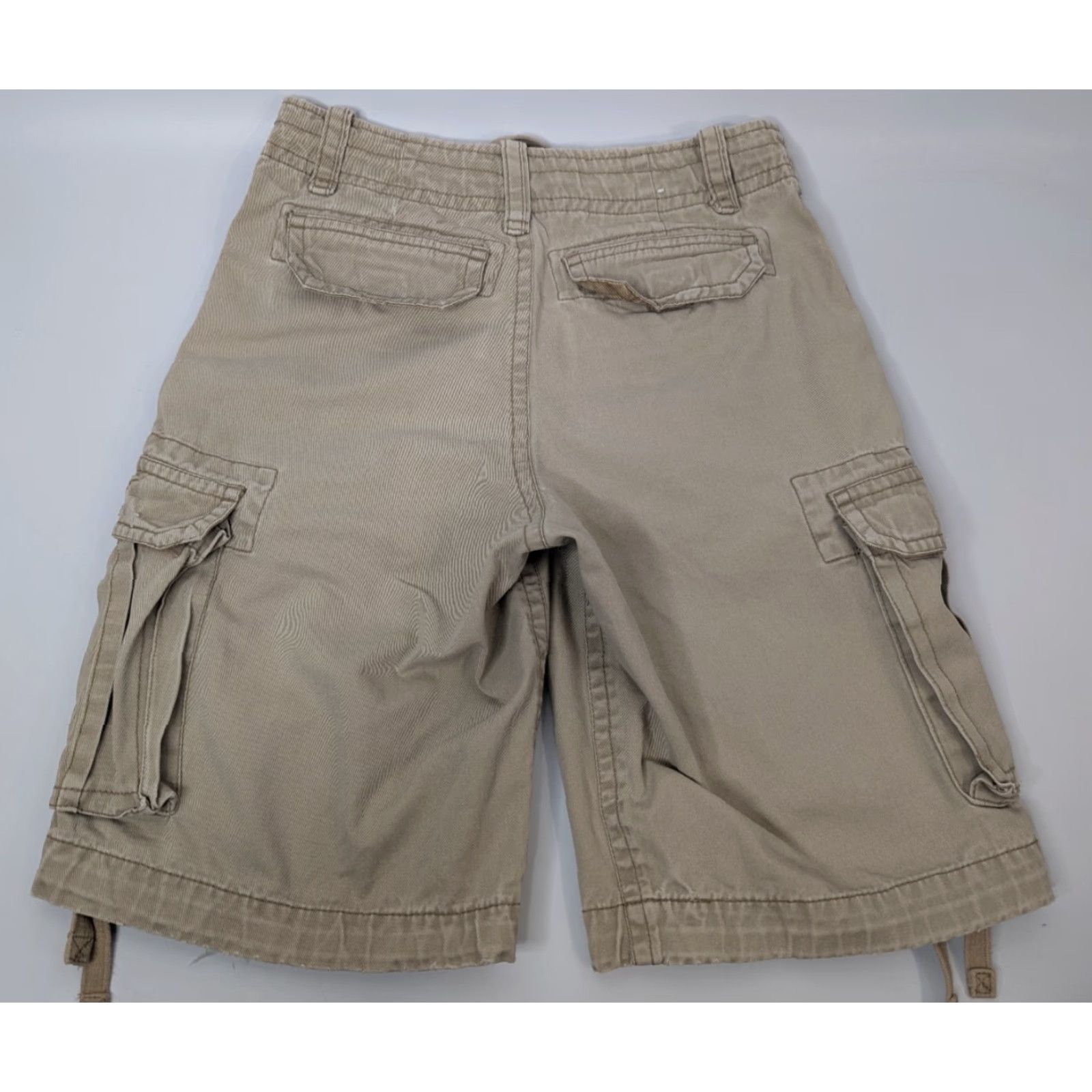 Vintage VINTAGE Aéropostale Cargo Shorts Men’s 27 Khaki Tan Y2K Drawstring Paratrooper A87 Cargo Pant Shorts Beige Cotton Canvas Pocket Zipper Button Logo Men Size US 27 - 4 Thumbnail