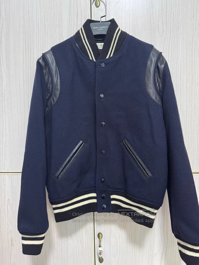 Saint Laurent Paris Saint Laurent Paris Navy Blue Wool Leather Patch Baseball Size US S / EU 44-46 / 1 - 1 Thumbnail
