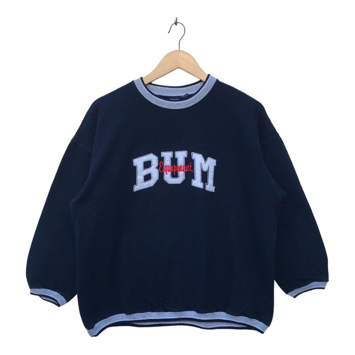 image of B U M Equipment x Vintage 90's Bum Equipment Spellout Sweatshirt in Dark Blue, Men's (Size Medium)
