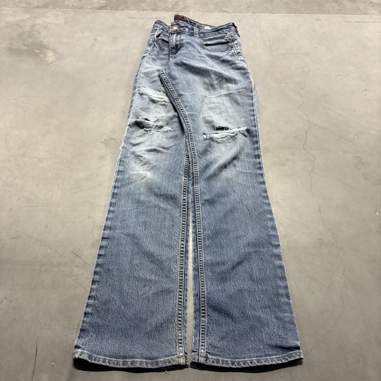 Vintage Crazy Vintage Y2K/2000s Flared Distressed Bootcut Medium Blue Wash Denim Jeans! Size US 32 / EU 48 - 1 Thumbnail