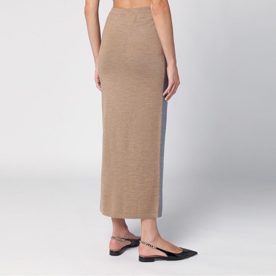 Moschino o1d2blof0924 Wool Long Skirt in Beige & Grey Size 27" / US 4 / IT 40 - 4 Thumbnail