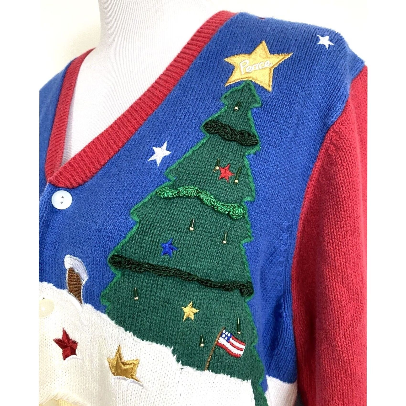 Quacker Factory Quacker Factory Cardigan Sweater Christmas Long Sleeve Womens 1X Multicolor Winter Santa Angels Peace - Mens? Size XL / US 12-14 / IT 48-50 - 5 Thumbnail