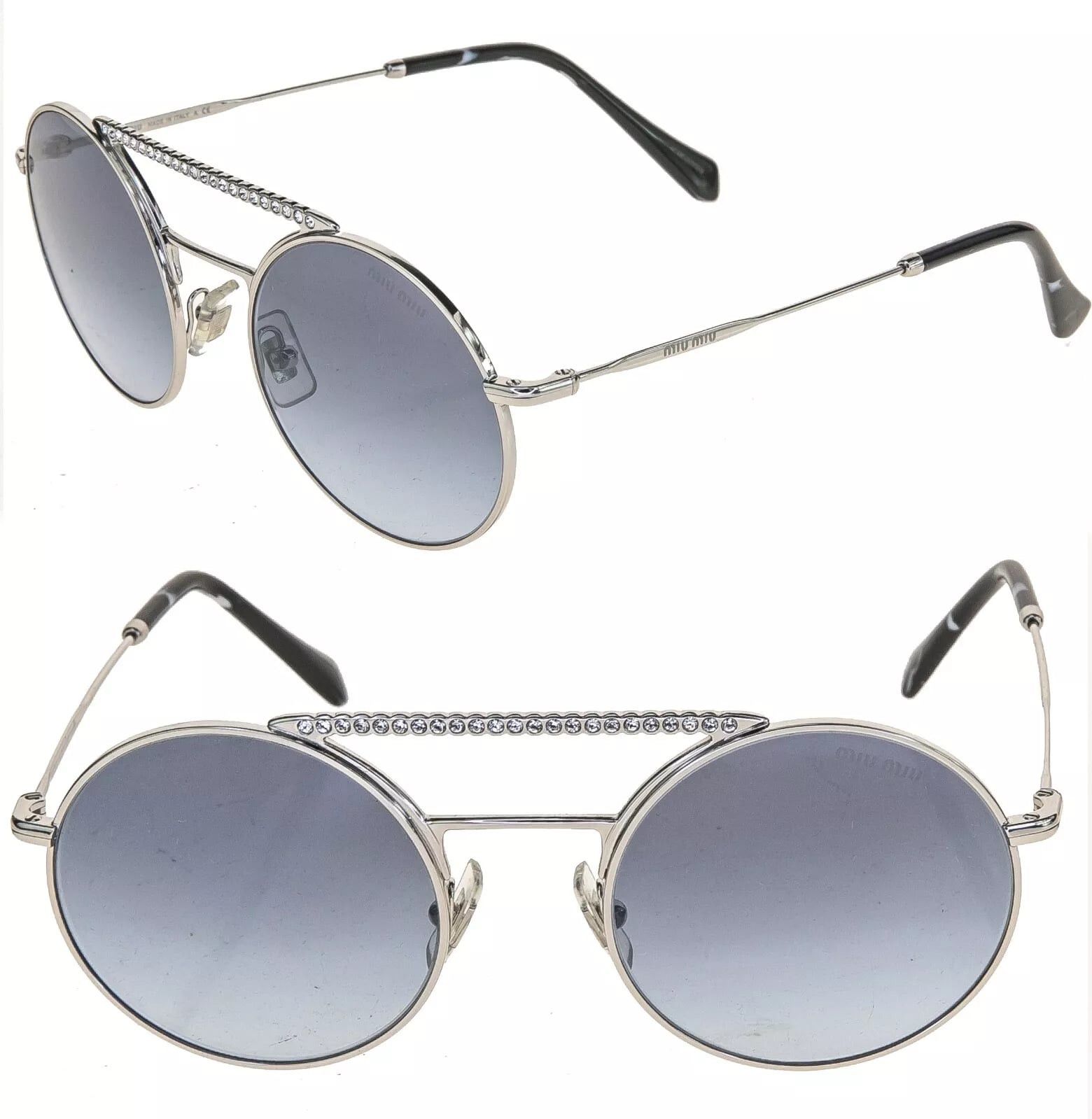 MIU MIU SOCIETE MU52VS CRYSTAL Bar Silver Blue Round 52V