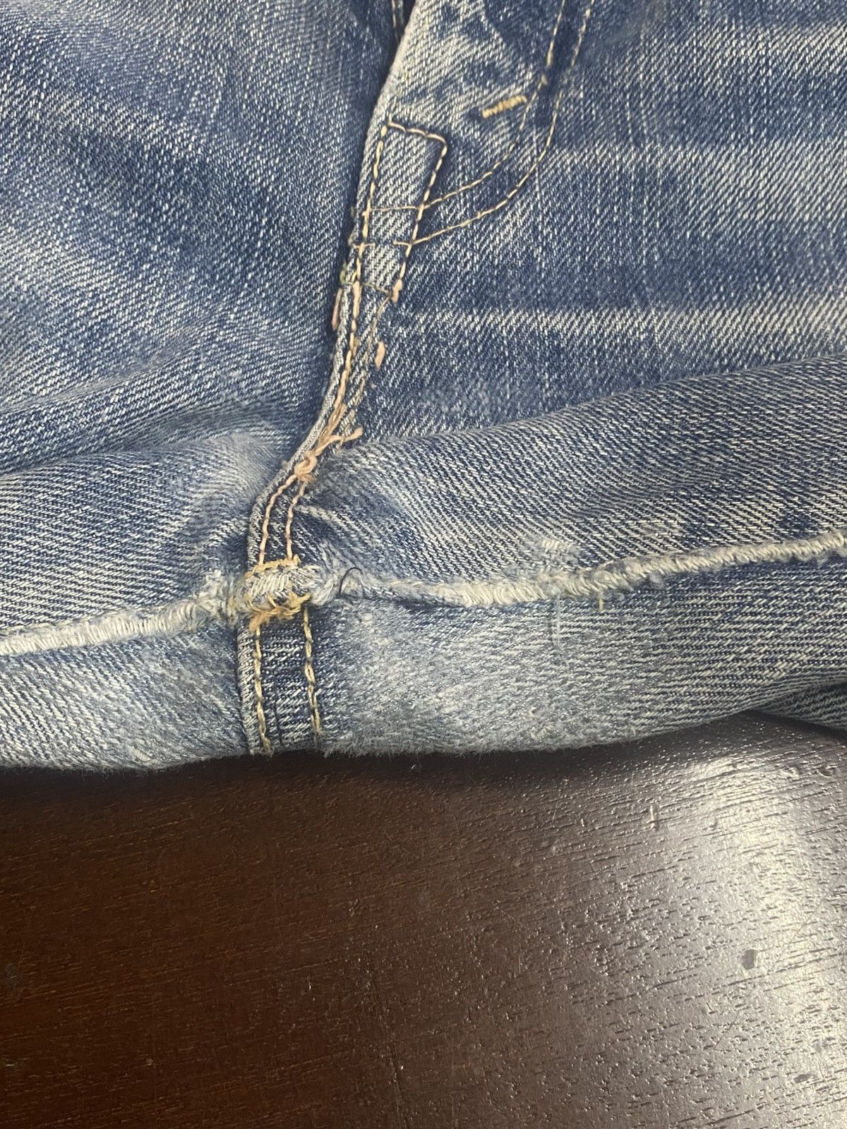 Sugar Cane Vintage sugar cane denime mud wash wide bootcut distressed Size 31" - 20 Thumbnail