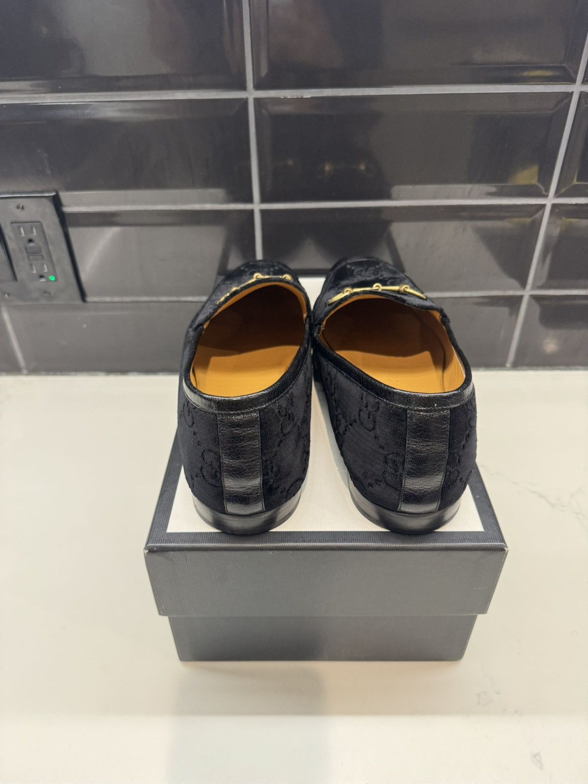 Gucci Gucci JordaanGG Velvet Loafers Black Monogram Gold Horsebit Size US 13 / EU 46 - 4 Thumbnail