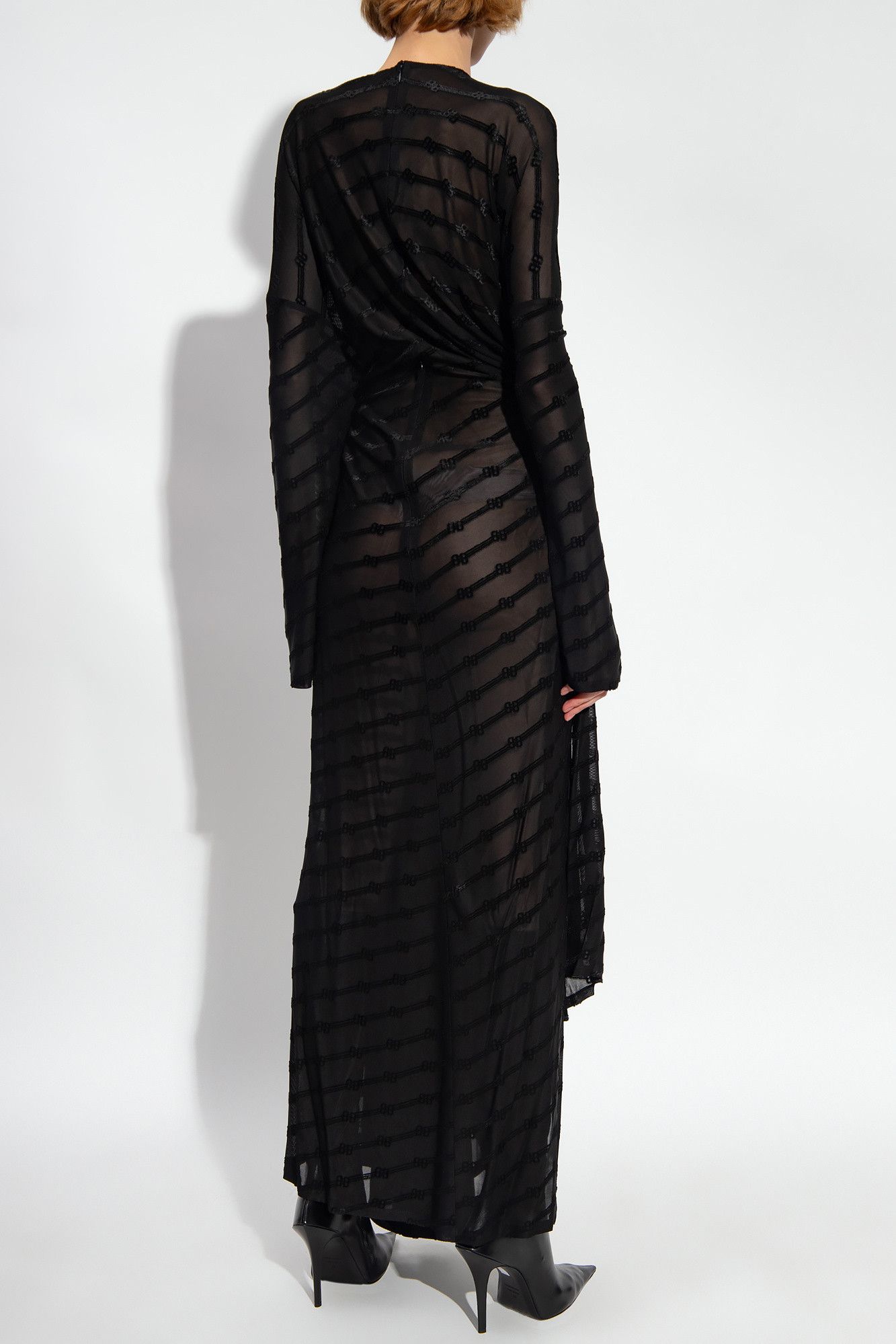 Balenciaga o1bcso1str1124 BB Monogram Front Drape Dress in Black Size XS / US 0-2 / IT 36-38 - 4 Thumbnail