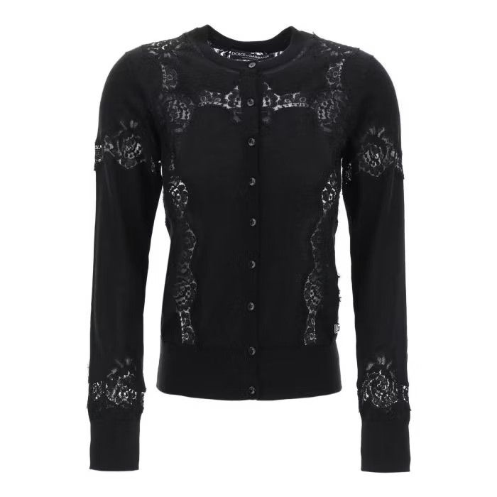 image of Dolce Gabbana O1S22I1N0424 Lace Insert Cardigan In Black, Women's (Size Large)