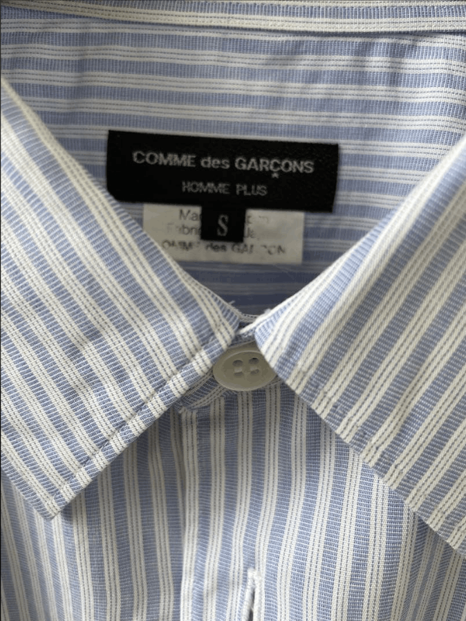 Comme des Garcons Homme Plus AW07 Cufflink Striped Shirt Blue and White Size US S / EU 44-46 / 1 - 2 Thumbnail