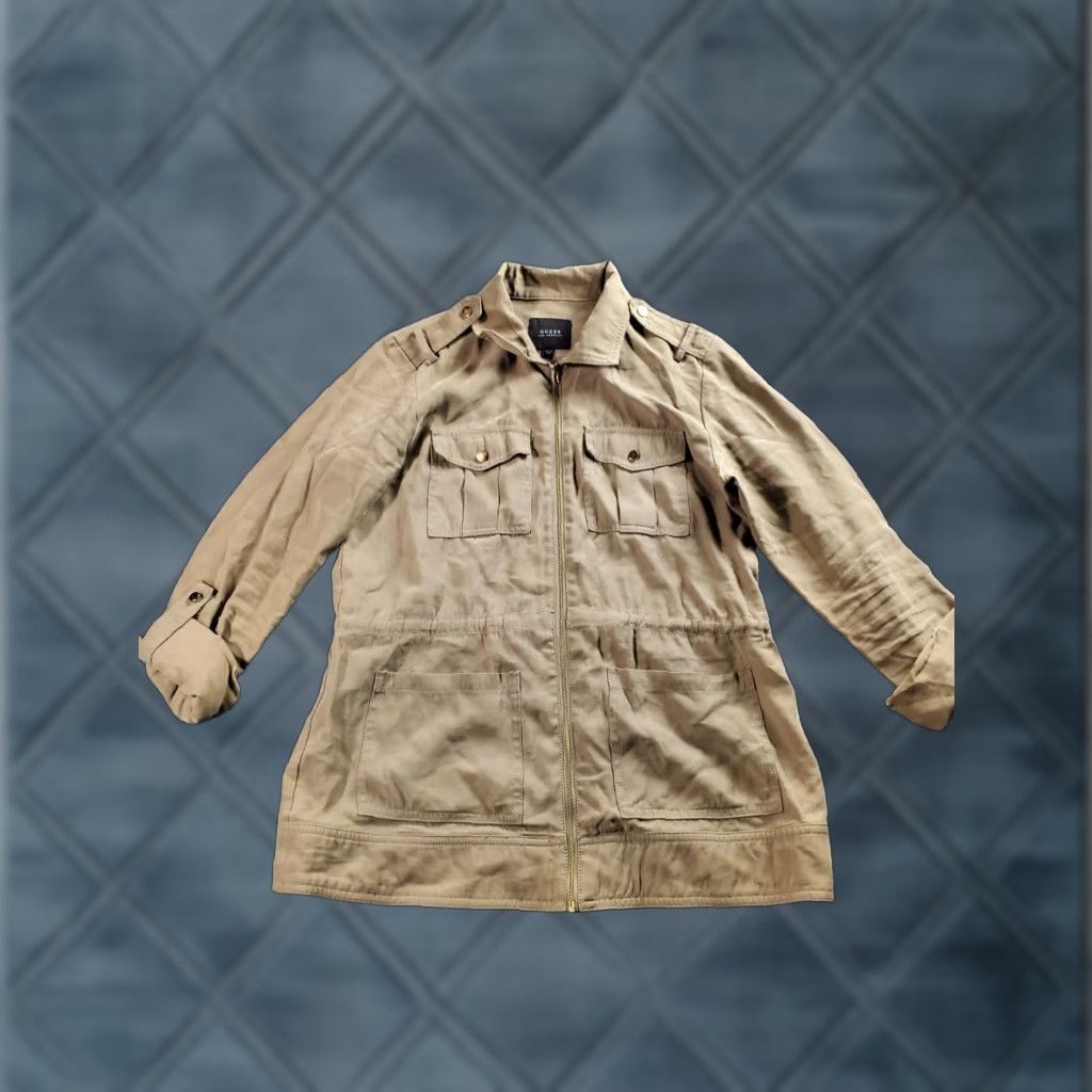 Guess GUESS Field Jacket XS Womens Brown Full Zip Pockets Military Jacket Rayon Blend Solid) Size XS / US 0-2 / IT 36-38 - 1 Thumbnail