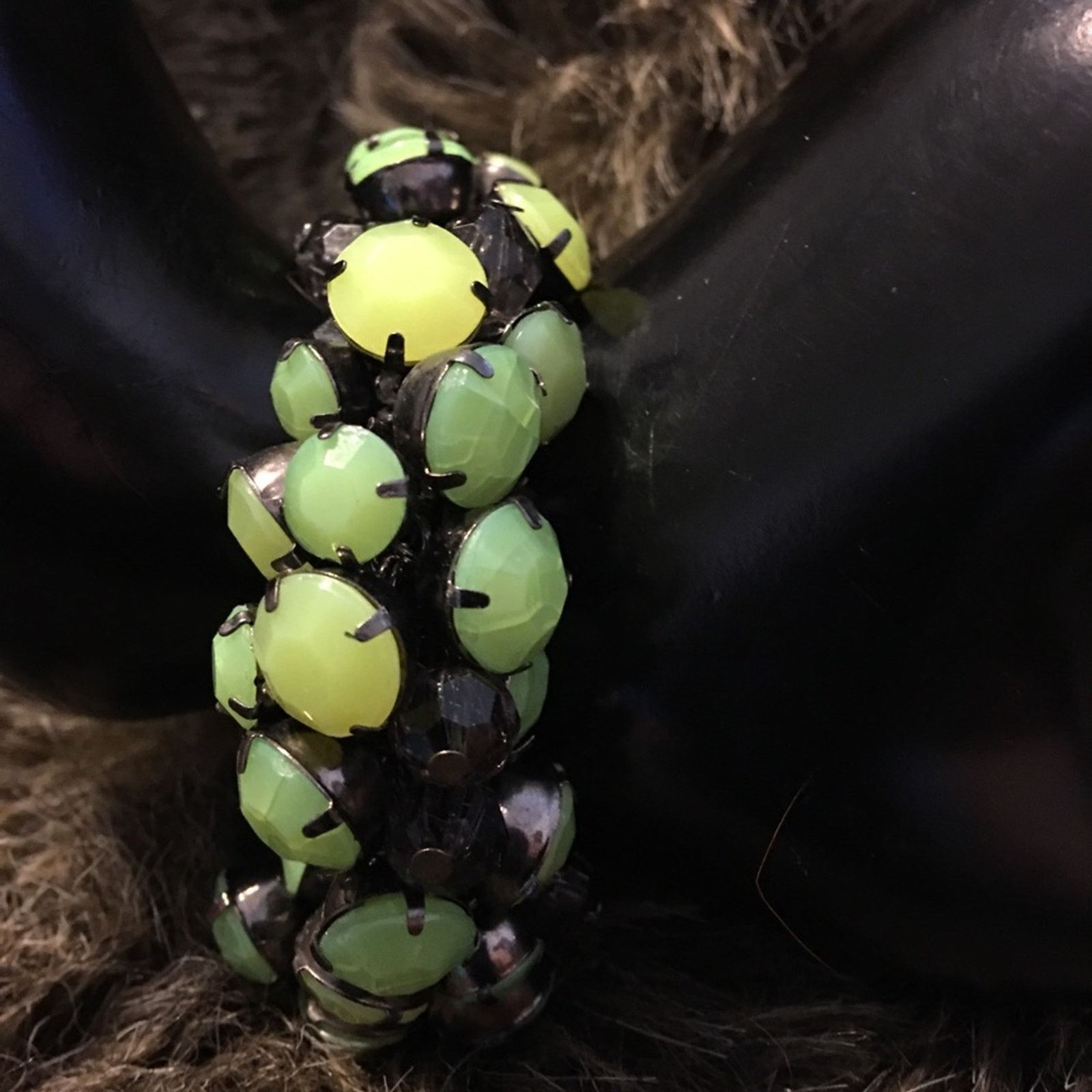 Jewelry Lime green faceted stone dark chrome bracelet Size ONE SIZE - 2 Thumbnail