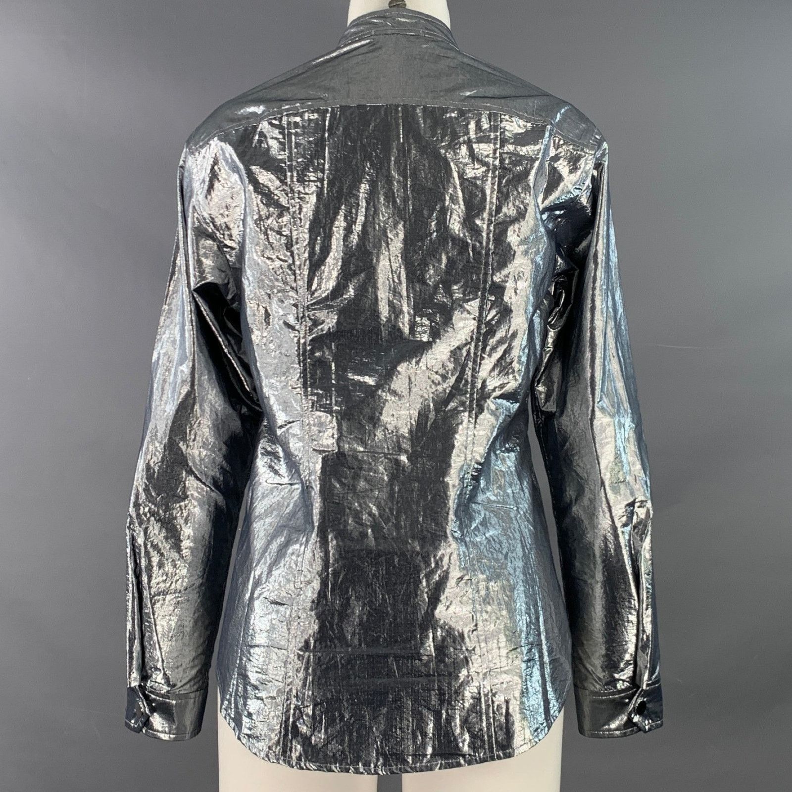 A.L.C. A.L.C. Metallic Silver Cotton Blend Snaps Collarless Jacket Size S / US 4 / IT 40 - 3 Thumbnail