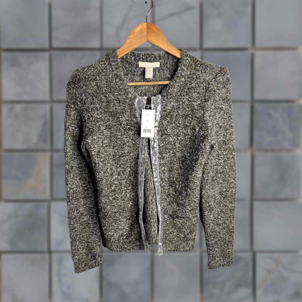Banana Republic Banana Republic Sweater Cardigan Womens XS Gray Open Knit Sequin Pockets Casual Party/Cocktail Knit Style Sparkle 90s Size XS / US 0-2 / IT 36-38 - 1 Thumbnail