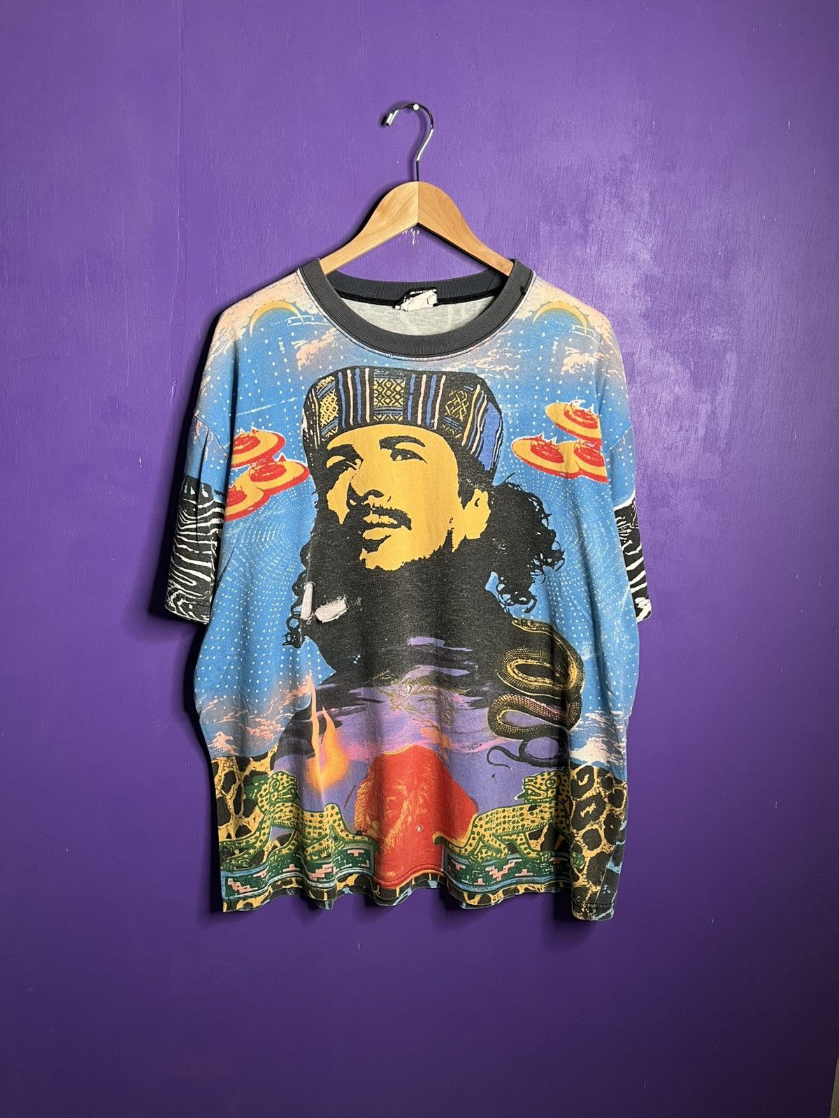 Band Tees × Vintage Vintage 90s Santana heavenly smiles AOP t-shirt Size US XXL / EU 58 / 5 - 1 Thumbnail