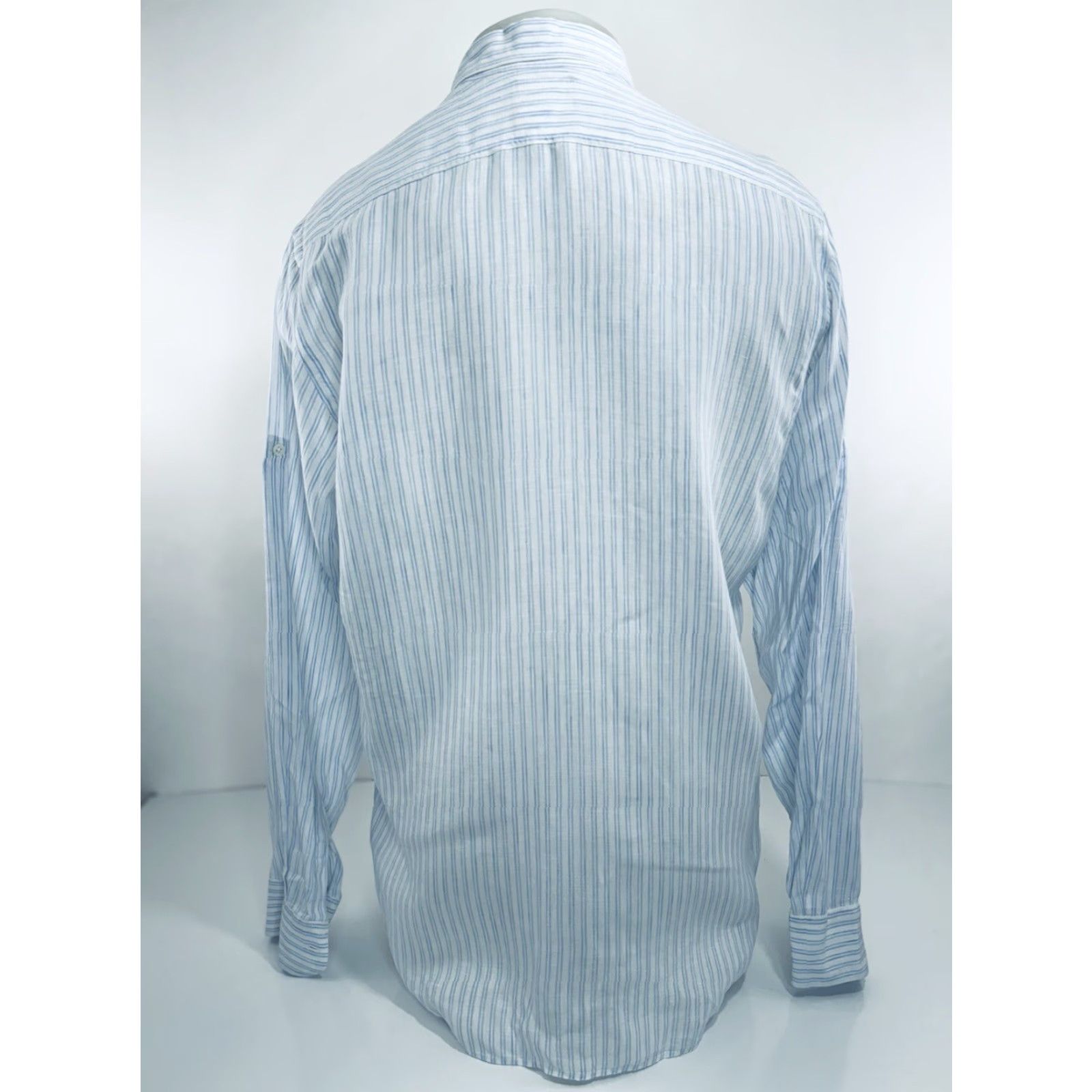Billy Reid BILLY REID Italy Linen Striped Mens L Shirt Button-Up Long Sleeve EXCELLENT Shirt Mens L White / Blue Linen - 90s? Size US L / EU 52-54 / 3 - 4 Thumbnail