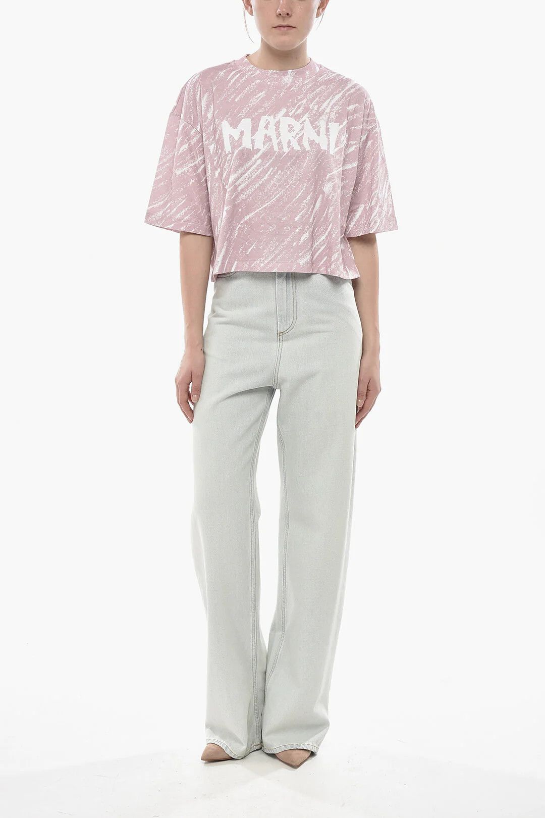 Marni og1mm0326 Printed Cotton Crop T-Shirt in Pink Size S / US 4 / IT 40 - 4 Thumbnail