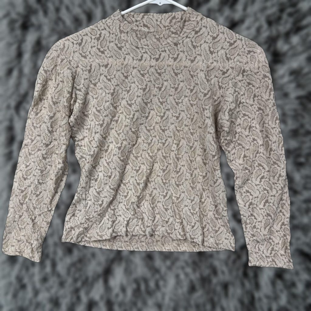 Vintage VINTAGE glu-glu Blouse Women M Beige Paisley Lace Crew Neck Long Sleeve Size M / US 6-8 / IT 42-44 - 1 Thumbnail