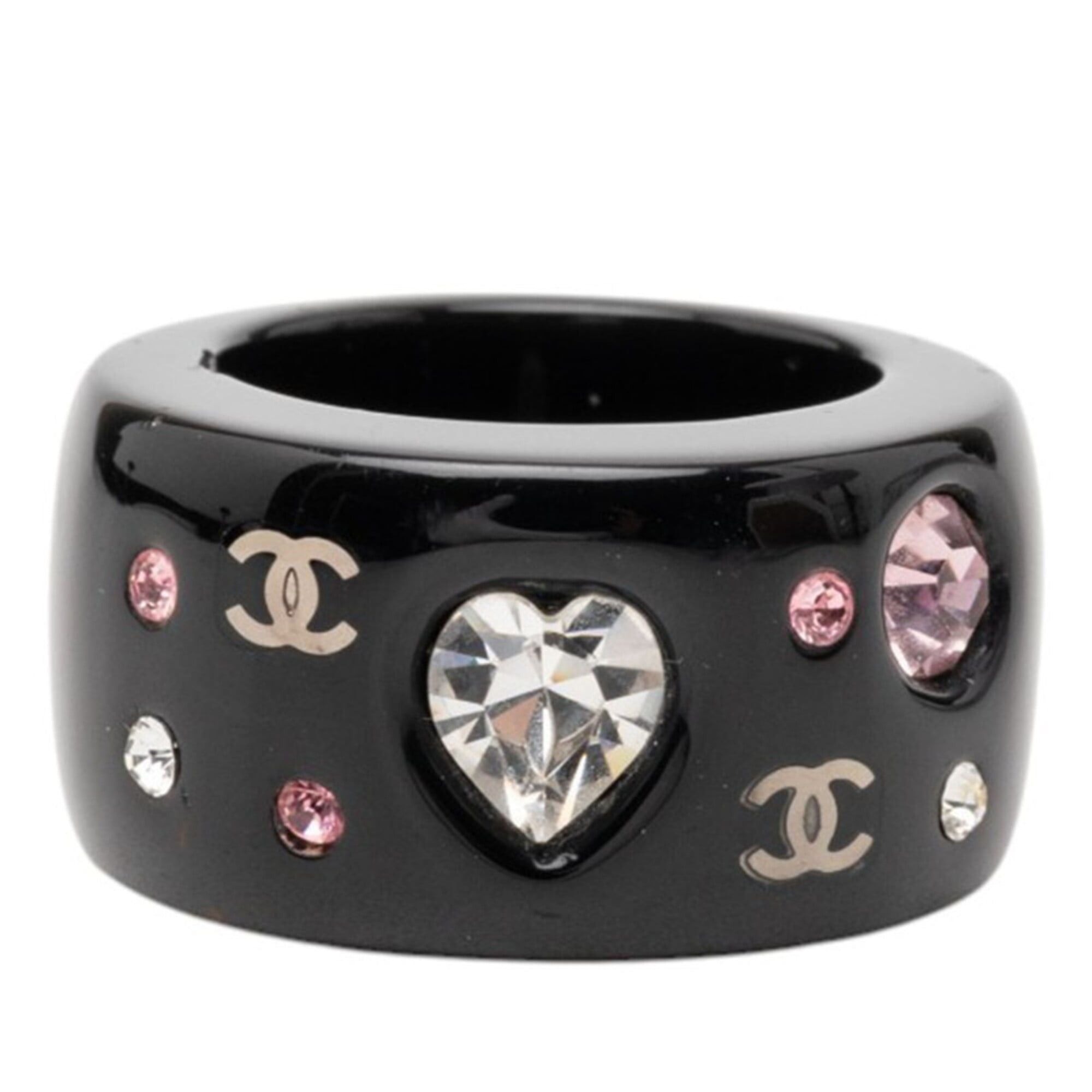 Chanel Chanel Coco Mark Heart Ring, Black Multicolor Plastic Rhinestone Women's CHANEL Size ONE SIZE - 1 Thumbnail