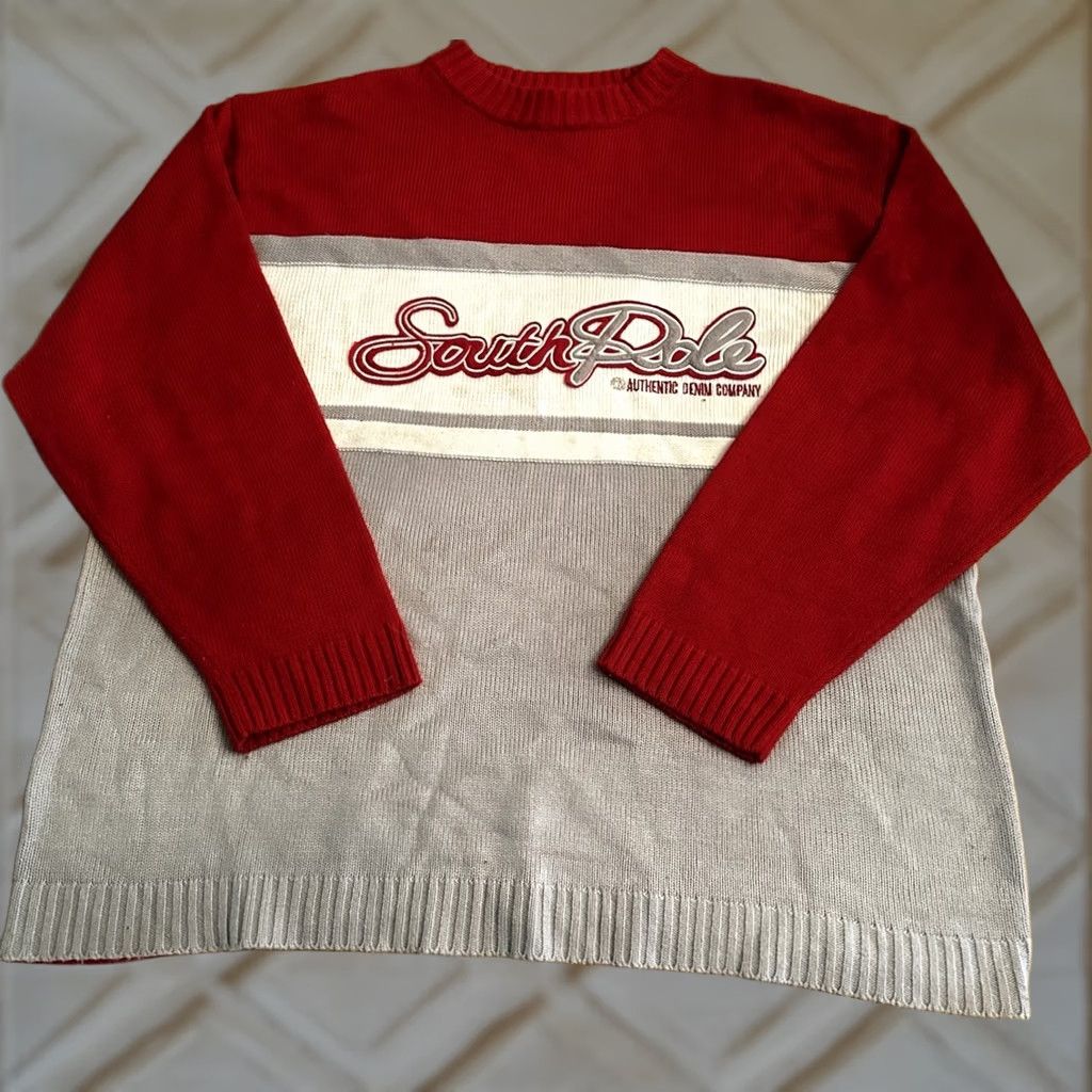 Southpole South Pole Mens Red/White Long Sleeve Pullover Sweater XXL Crew Neck Kn fit Regular Knit Size US XXL / EU 58 / 5 - 1 Thumbnail