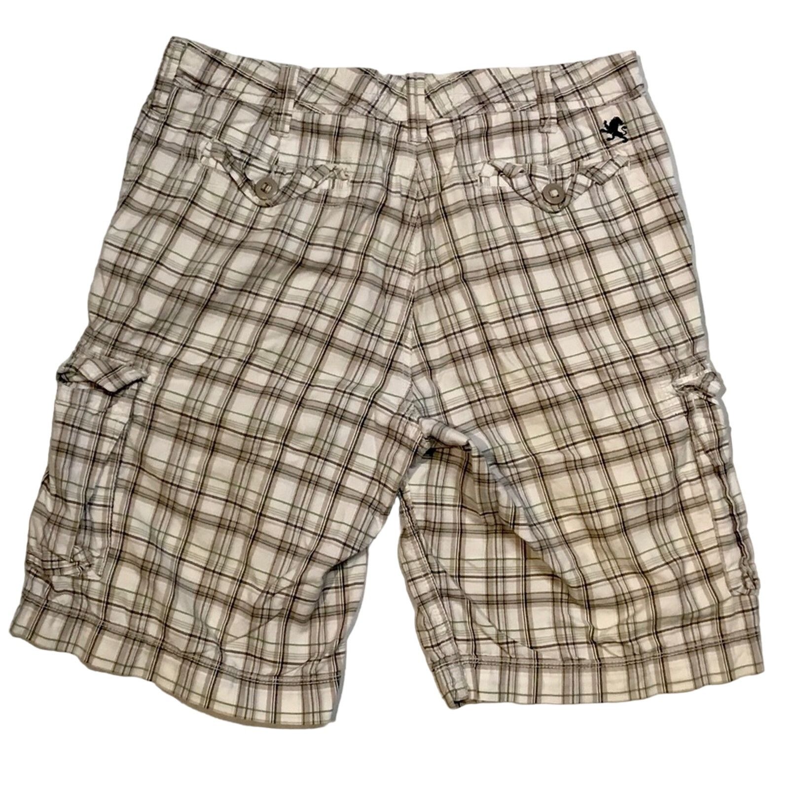 Express Express Men's White Plaid 100% Cotton Chino Cargo Shorts Size US 33 - 4 Thumbnail