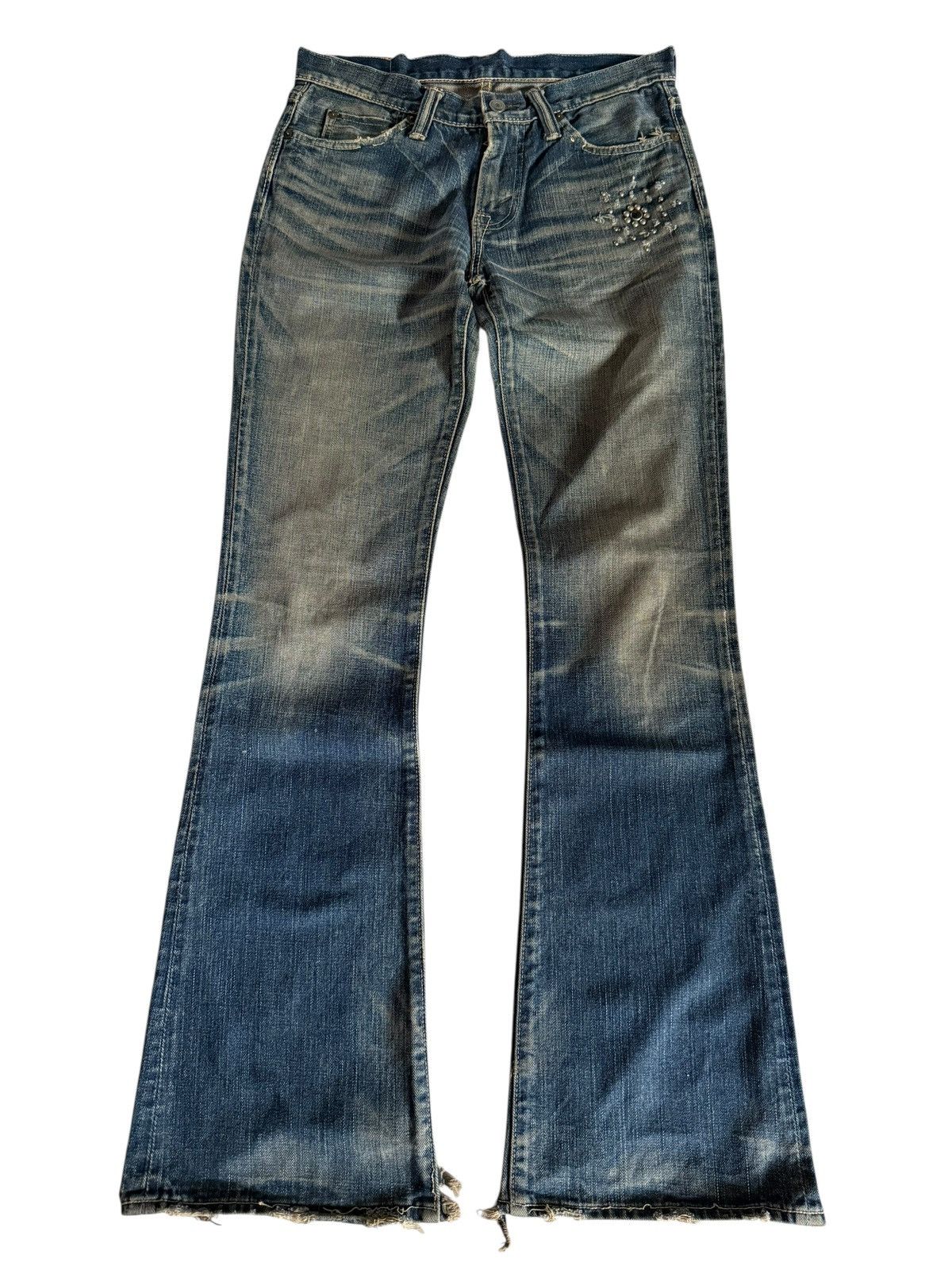 Japanese Brand Flared Jeans David Olive Accessories Faded Distressed Denim Size US 29 - 2 Thumbnail