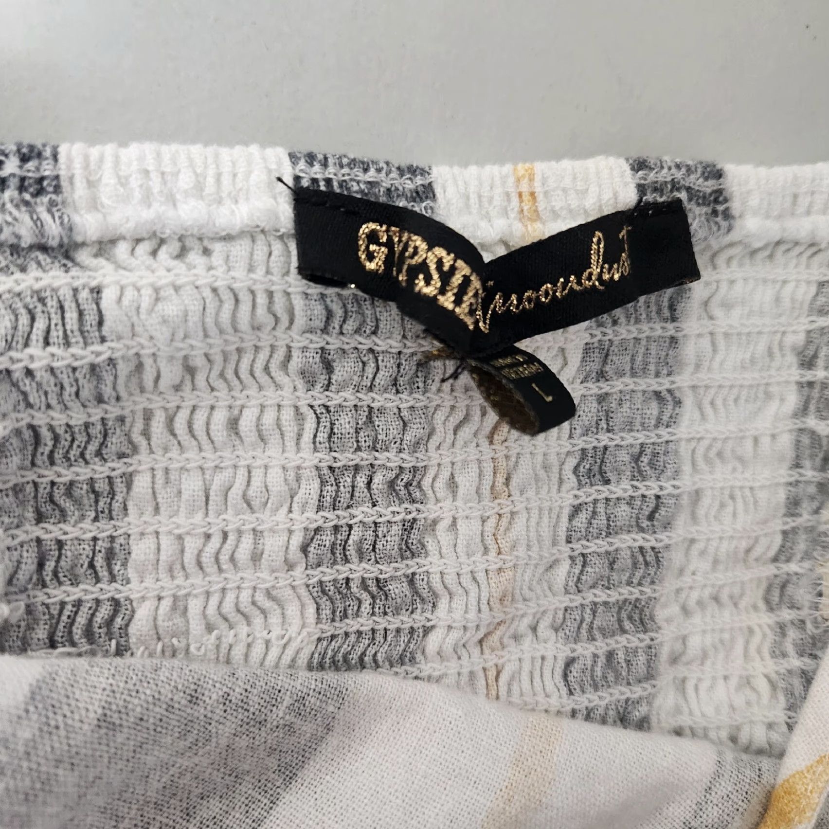 Vintage Gypsies & Moondust Tank - Cropped Striped Linen Blend - Size L - White Black Yellow - Spaghetti Straps - Square Neck - Casual - Womens Size L / US 10 / IT 46 - 6 Thumbnail