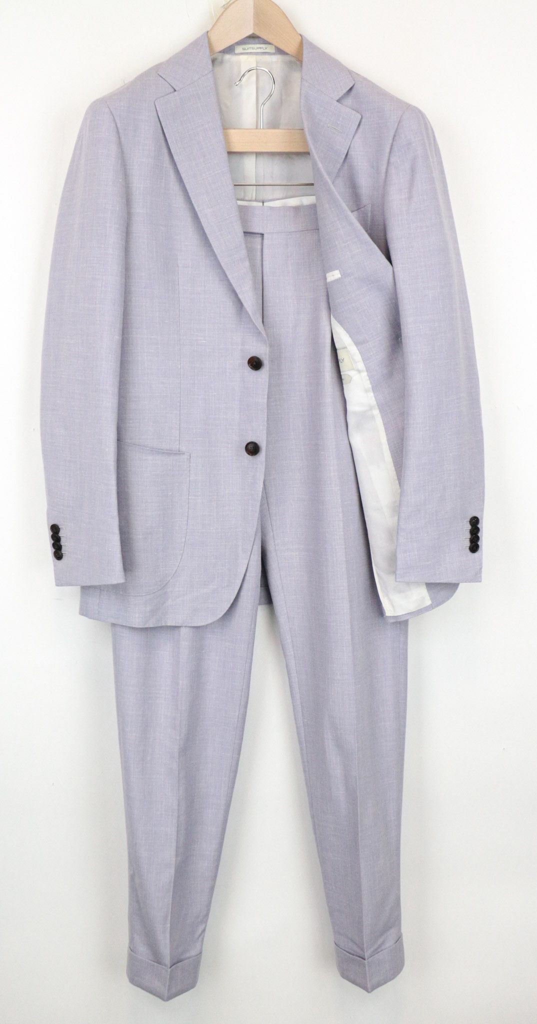 image of Suitsupply Havana Patch Uk38R Wool Silk Linen Melange Lilac Slim 68680 in Purple, Men's