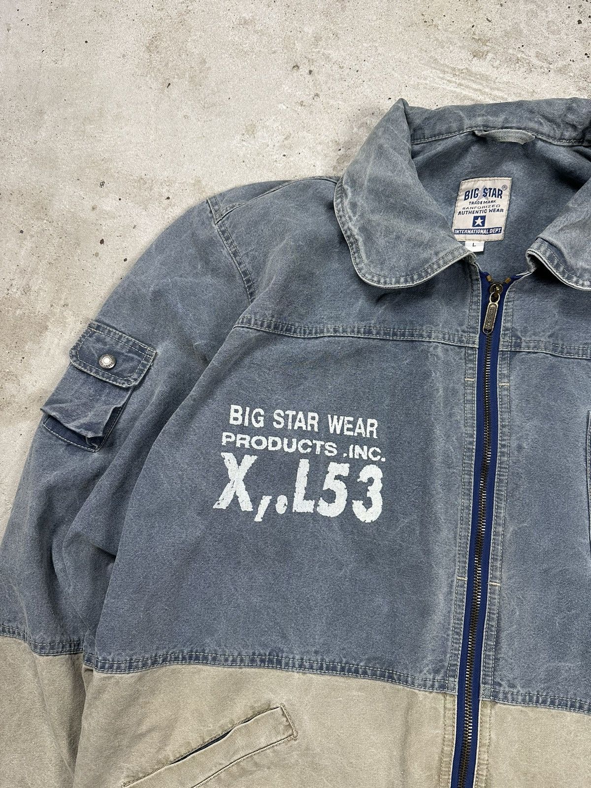 Big Star × Vintage Vintage 90s Big Star Chore Jacket Coat Washed Denim Utility Size US L / EU 52-54 / 3 - 7 Thumbnail