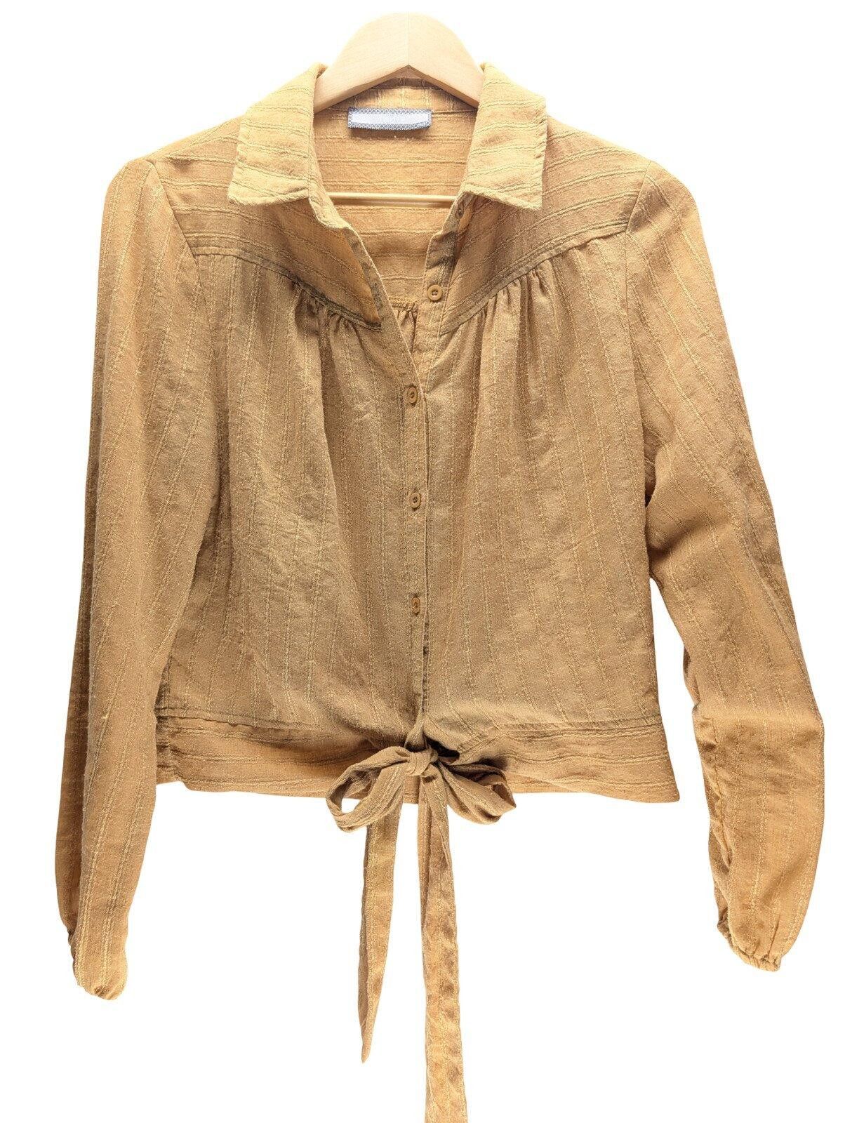 14th Addiction Addie Blouse Women Small (S) Tie Front Long Sleeve Mustard Size S / US 4 / IT 40 - 1 Thumbnail