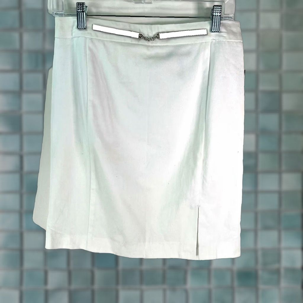 Vintage Metaphor Women White Cotton Blend Back Zip Belted Straight & Pencil Skirt Sz 2 Size 26" / US 2 / IT 38 - 1 Thumbnail