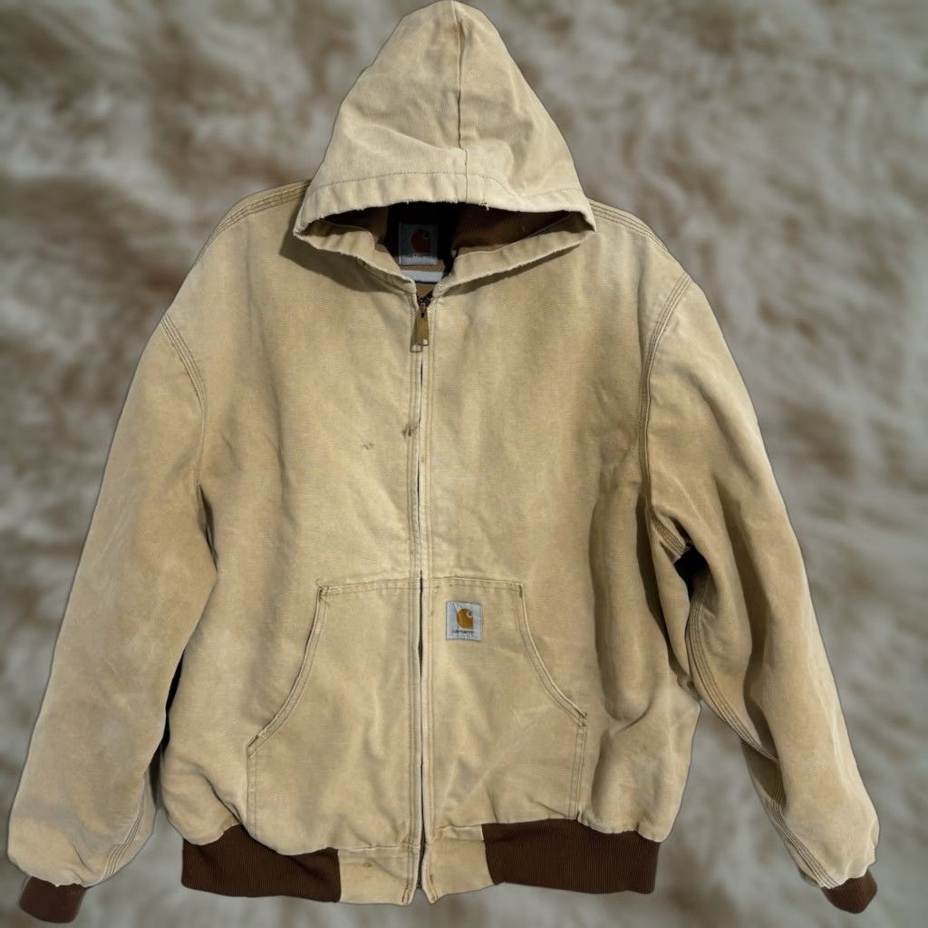 Carhartt VINTAGE Carhartt Jacket Hooded Canvas 2XL Mens Brown Tan Thermal-lined JR106 Work Coat Hoodie Size US XXL / EU 58 / 5 - 1 Thumbnail