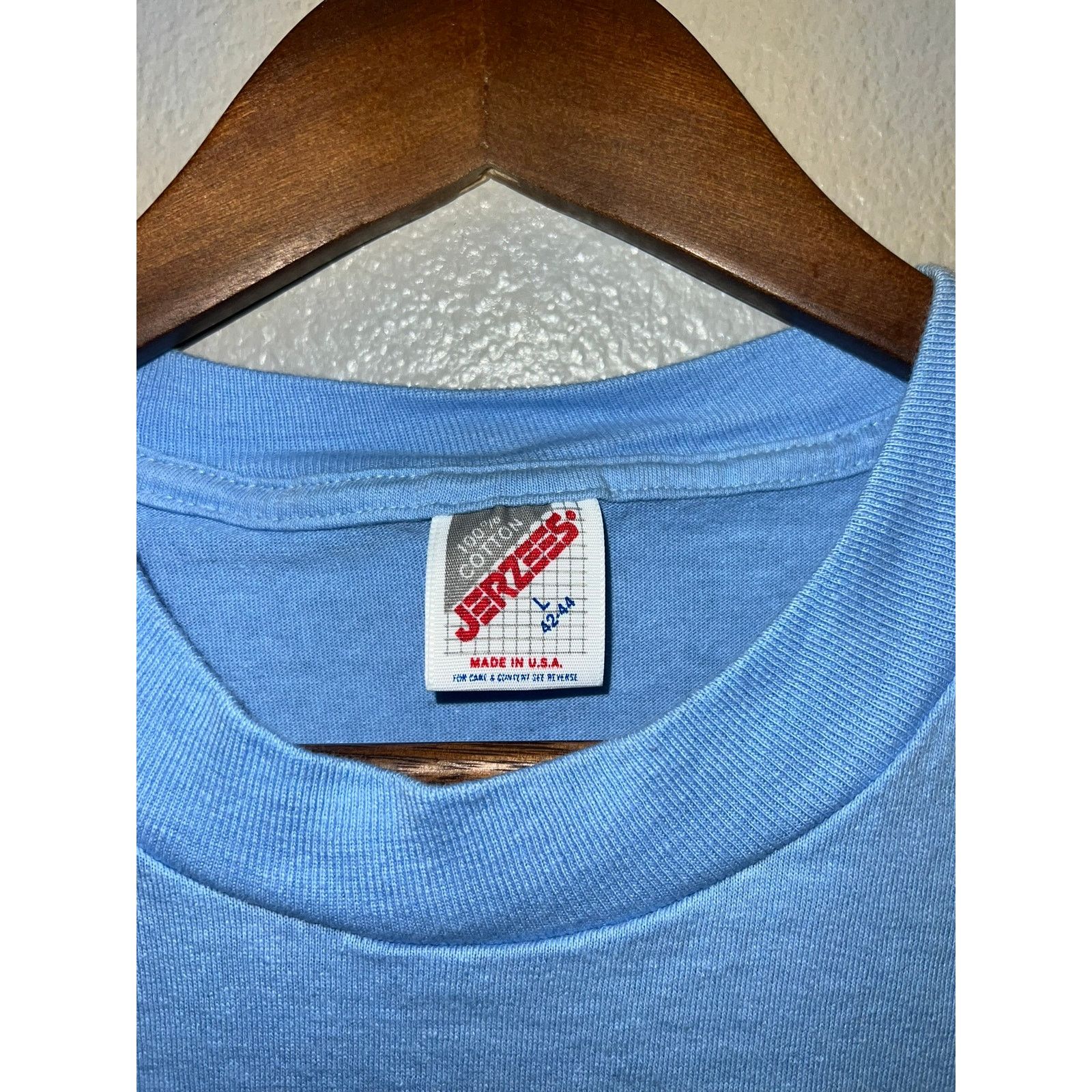 Jerzees 90s Vintage Jerzees Blue Blank Shirt Tee Stains Stained L Size US L / EU 52-54 / 3 - 6 Thumbnail