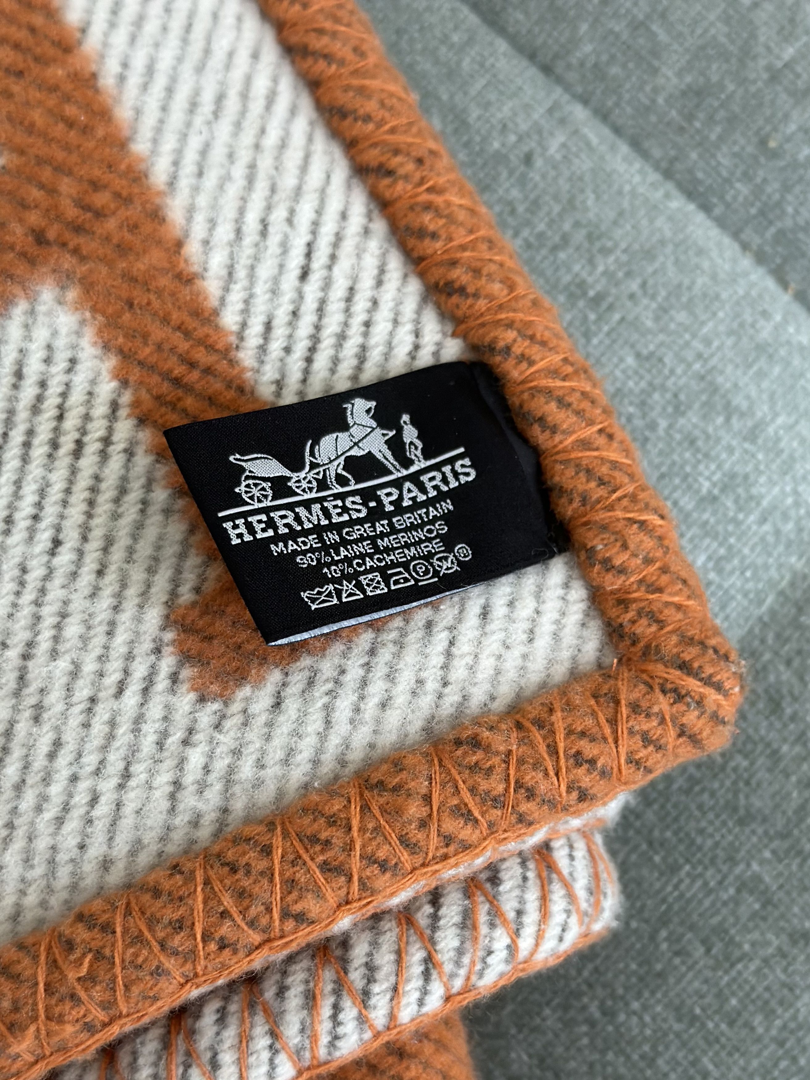 Hermes Hermes Avalon Throw Blanket - Merino Wool & Cashmere, Orange Size ONE SIZE - 2 Thumbnail