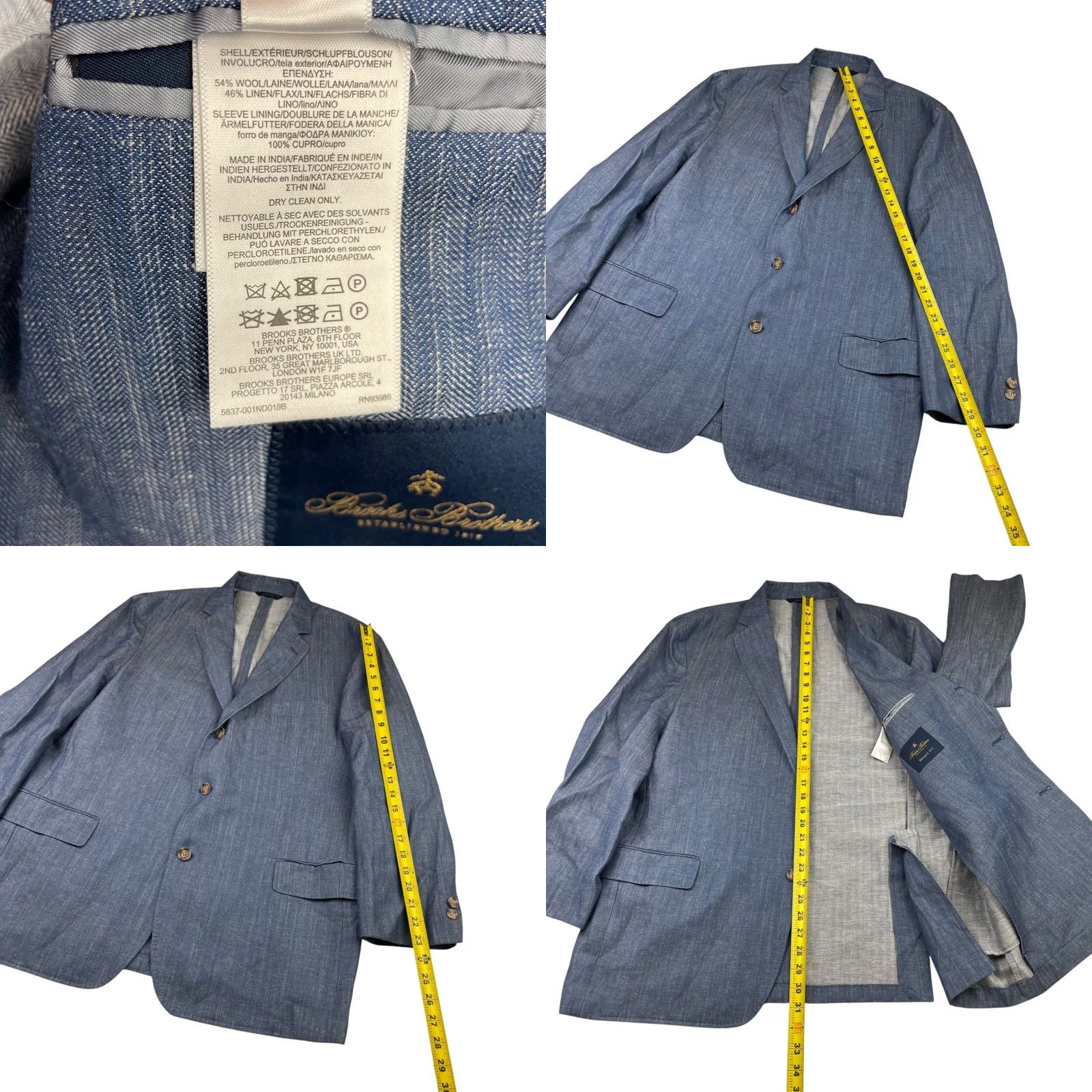 Brooks Brothers Brooks Brothers Blazer Men's Regent Fit Chambray Wool/Linen 3-Button Blue 46R Regular Jacket Jacket Blazer Notch Lapel Vintage No Mens Size 46R - 8 Thumbnail