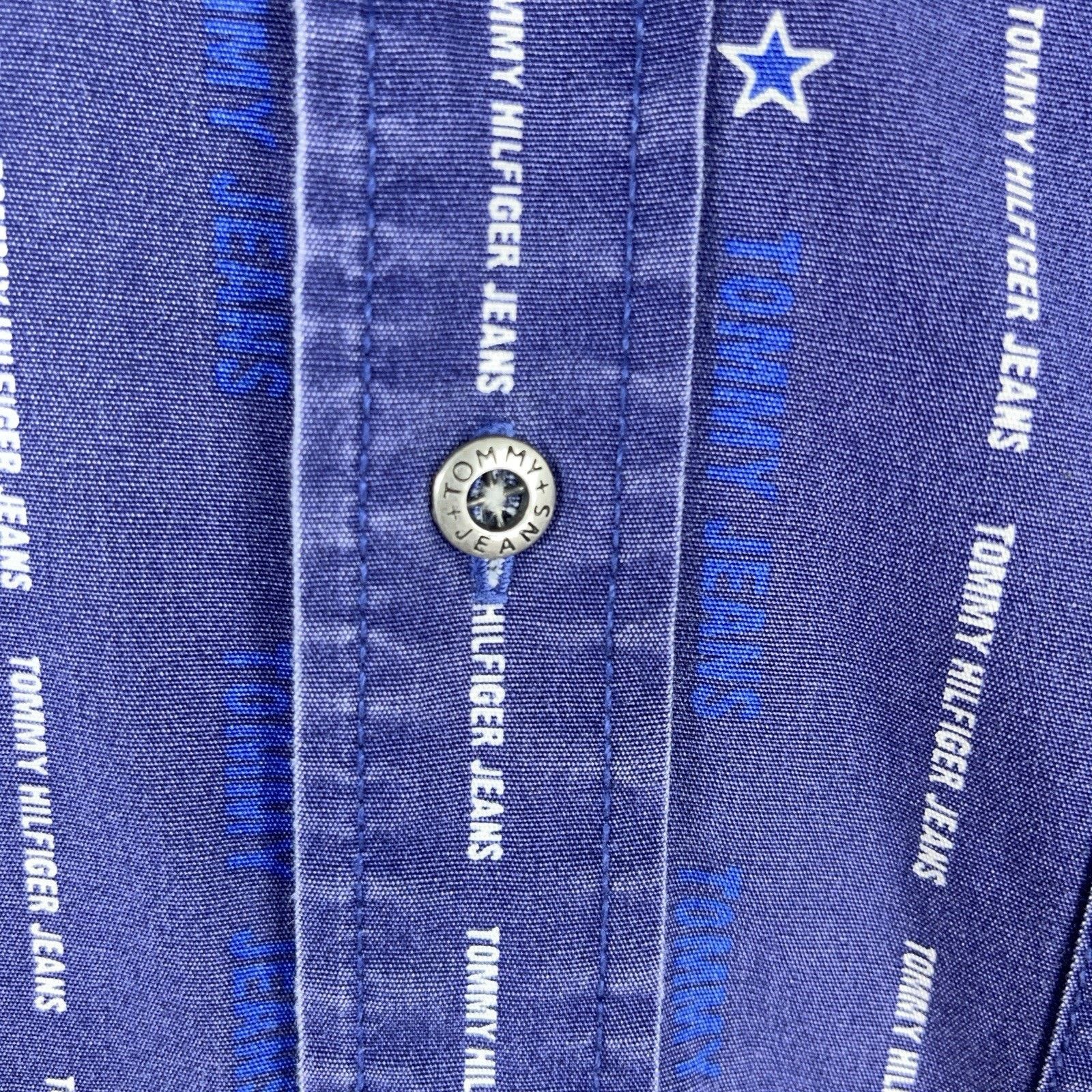 Tommy Hilfiger Vtg 90s Tommy Jeans AOP Monogram Denim Shirt Fade Wash Rare Size US L / EU 52-54 / 3 - 4 Thumbnail