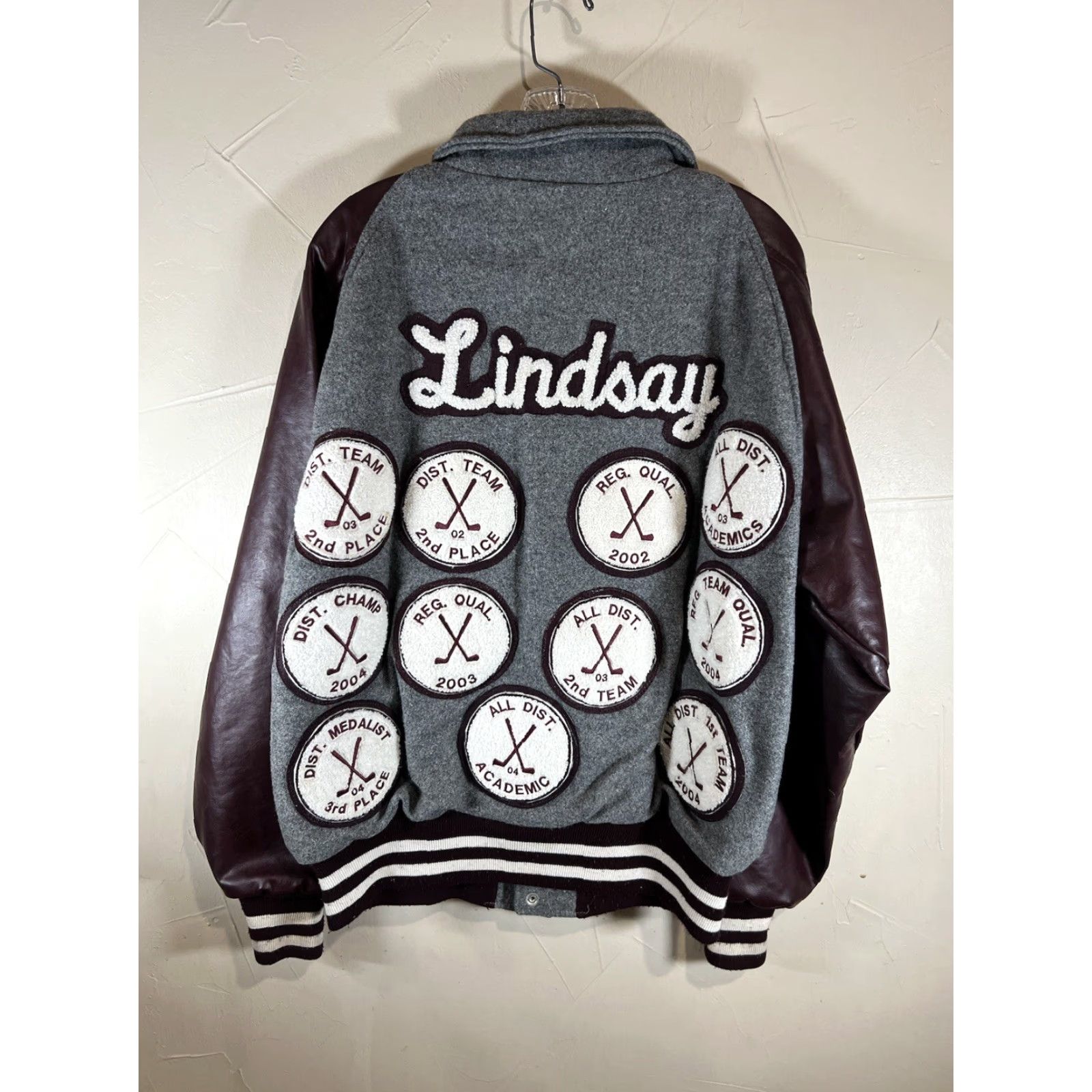 Vintage VINTAGE Lindsay Varsity Jacket Maroon Wool Golf Patches USA Large Men Size US L / EU 52-54 / 3 - 7 Thumbnail