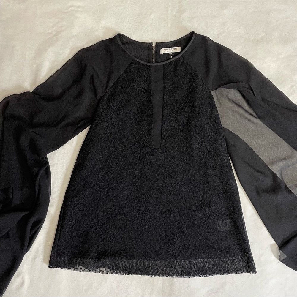 Halston Heritage Halston Heritage Black Lace Chiffon Split Sleeve Blouse Siz Size L / US 10 / IT 46 - 6 Thumbnail