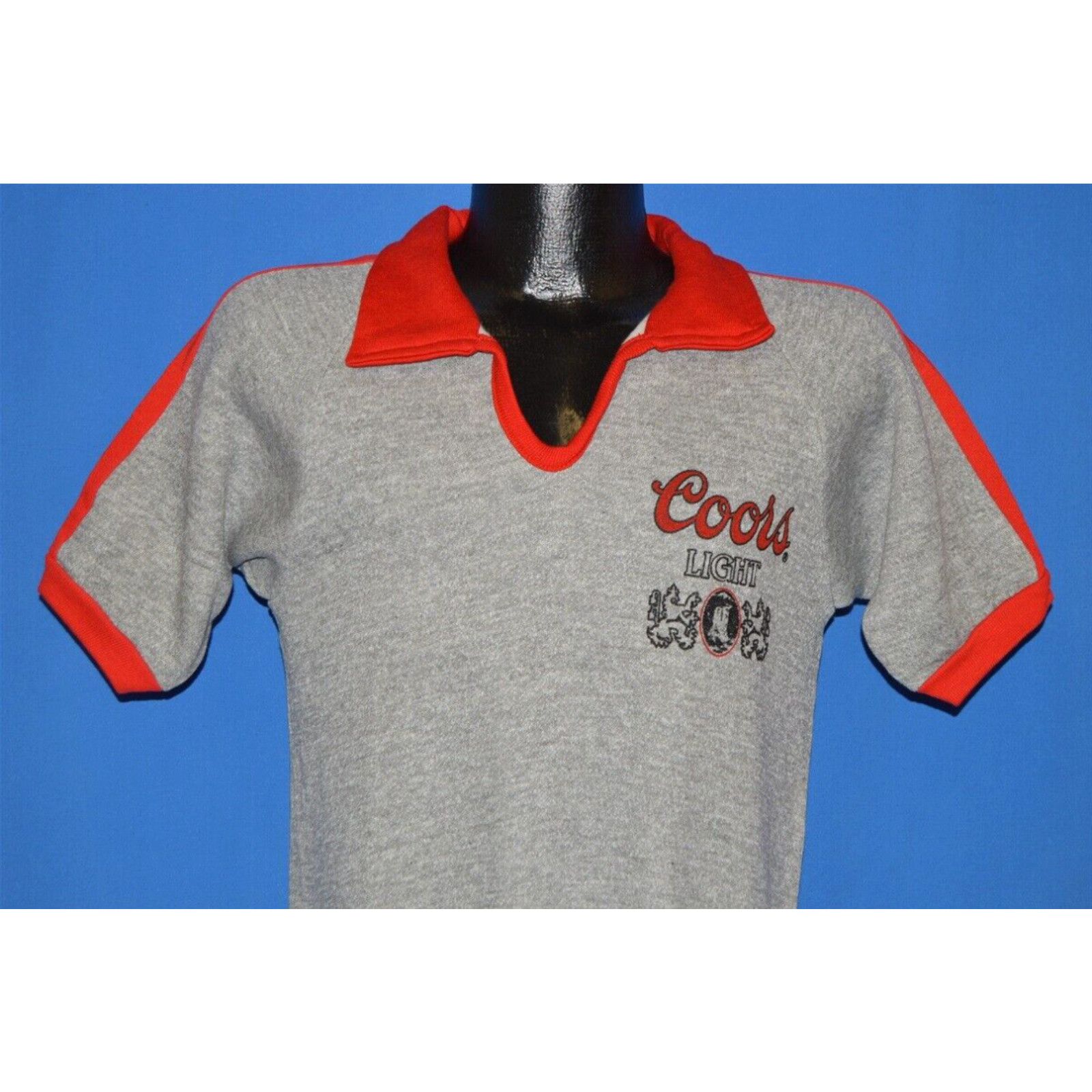 image of Vintage VTG 70's Coors Light Gray Red Short Sleeve Deadstock Beer Rayon Gray Sweatshirt S in White 