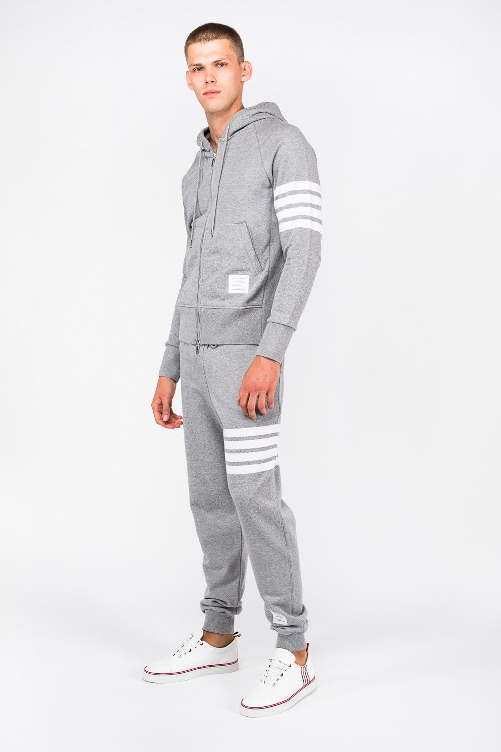 Thom Browne o1s22i1n1124 4-Bar Zip-up Hoodie in Grey Size US L / EU 52-54 / 3 - 4 Thumbnail