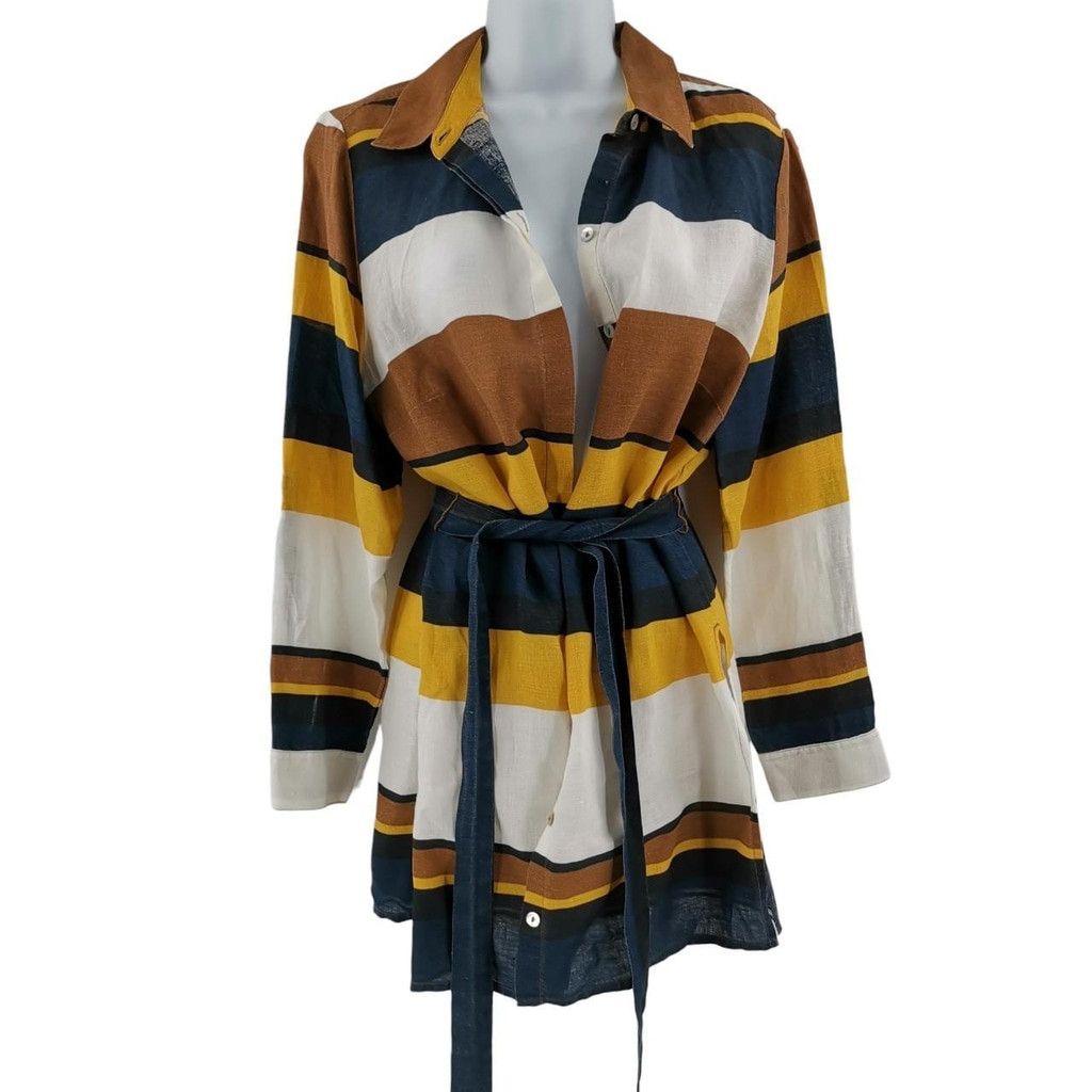 Chicos Chico's Striped Linen Long Sleeve Tunic Top Size XS / US 0-2 / IT 36-38 - 2 Thumbnail