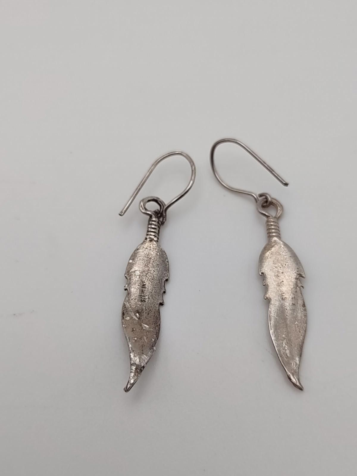The Unbranded Brand 925 Sterling Silver Feather Dangle Earrings SW Boho Size ONE SIZE - 2 Thumbnail