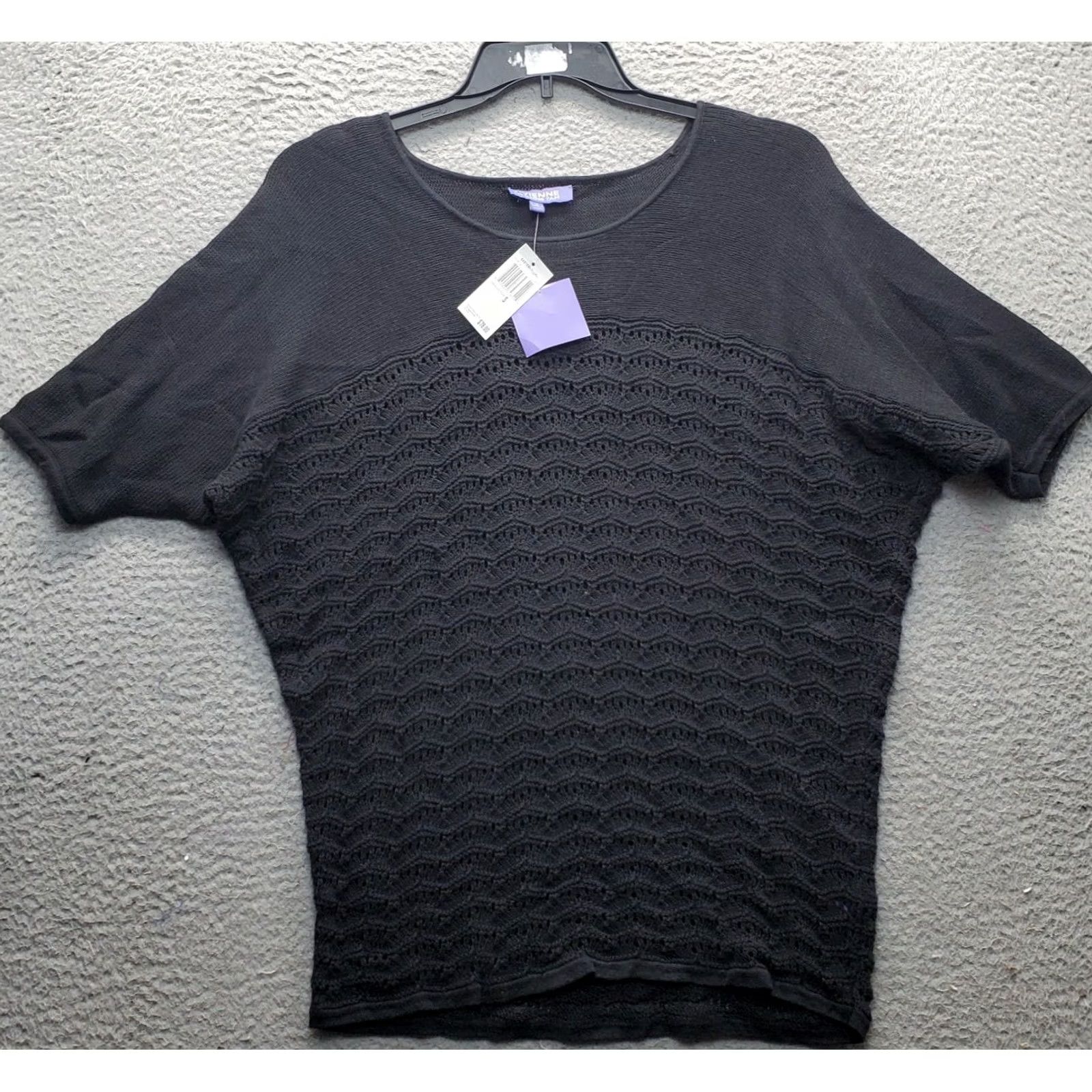 Vintage Vivienne Vivienne Tam Sweater Womens S Black Crochet Knit Smocked Hem Pullover Size S / US 4 / IT 40 - 2 Thumbnail