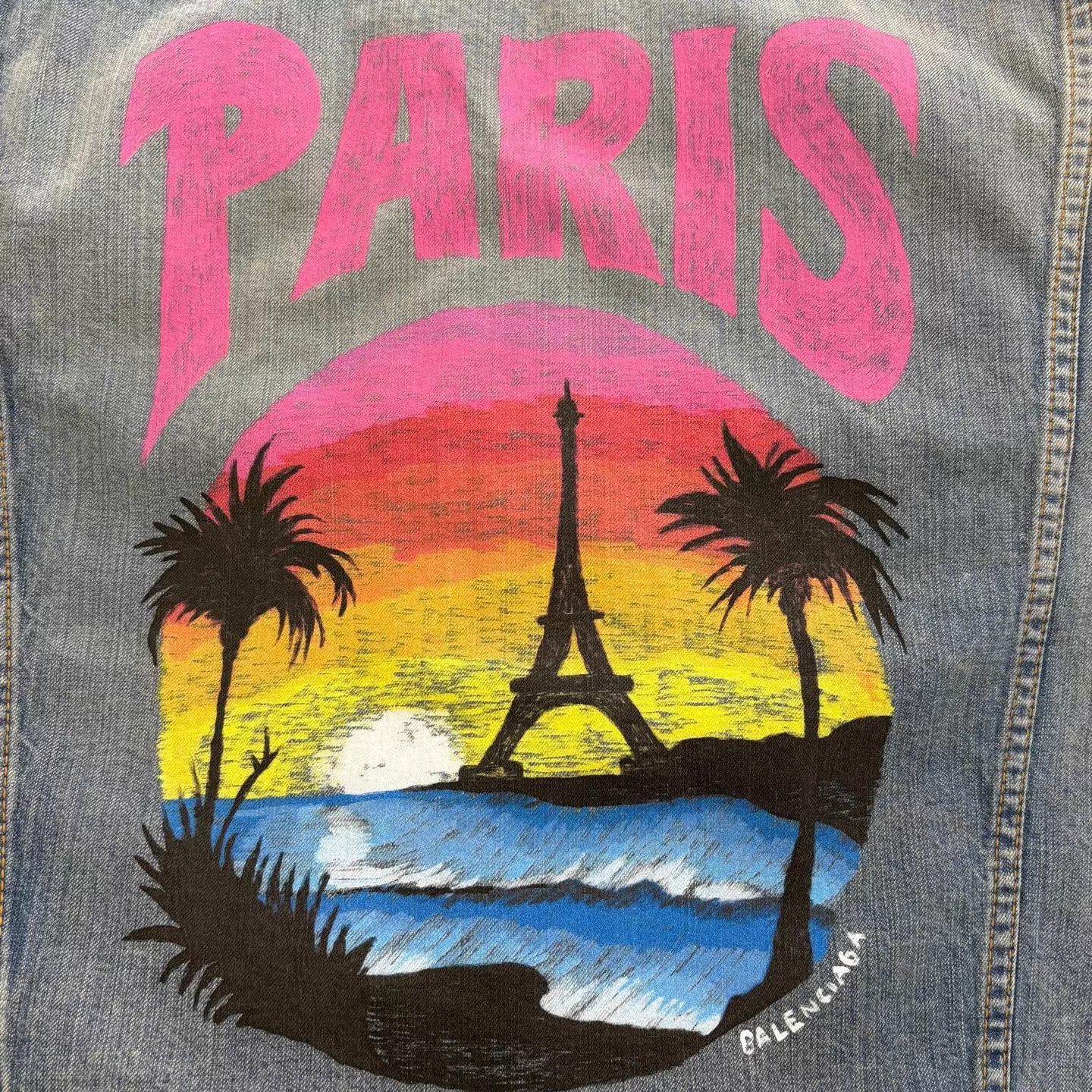 Balenciaga BLCG Lt Blue Coconut Tree Distressed Denim Jkt XS Size US XS / EU 42 / 0 - 5 Thumbnail
