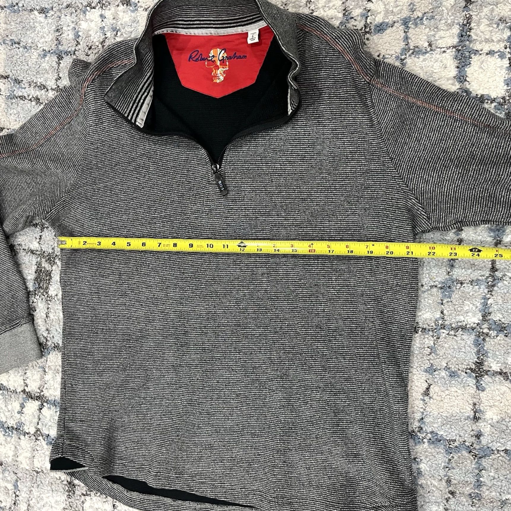Robert Graham Robert Graham Sweater Mens Large Gray Striped Cotton Quarter Zip Pullover Golf Size US L / EU 52-54 / 3 - 6 Thumbnail