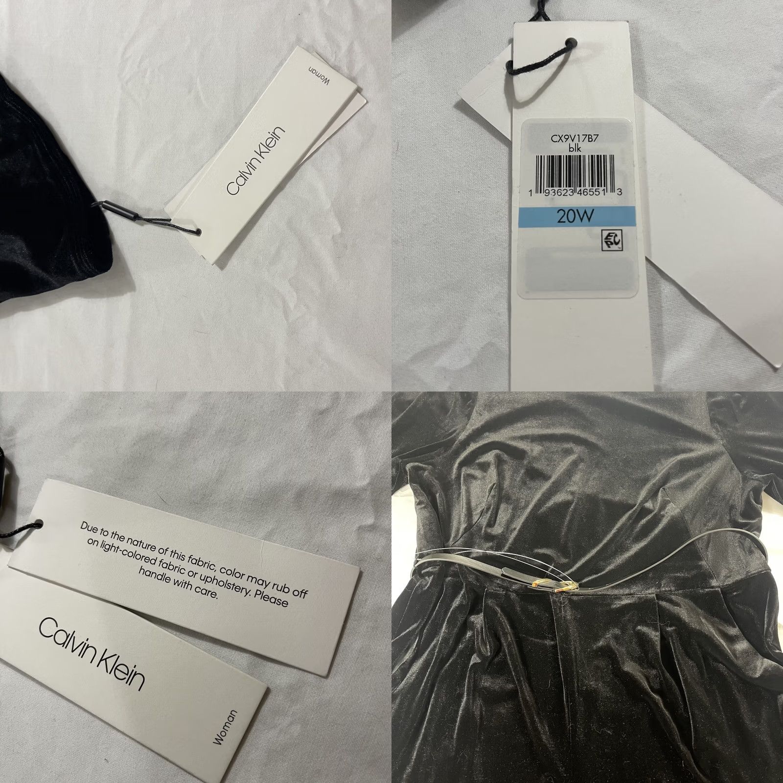 Calvin Klein Calvin Klein Women's Jumpsuit Belted Velvet Romper Pockets Black 20W XS? Size 42" / US 20 - 8 Thumbnail