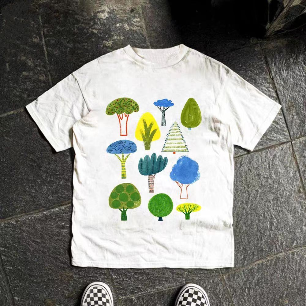 Vintage White retro tree print cotton t-shirt Size US M / EU 48-50 / 2 - 1 Thumbnail