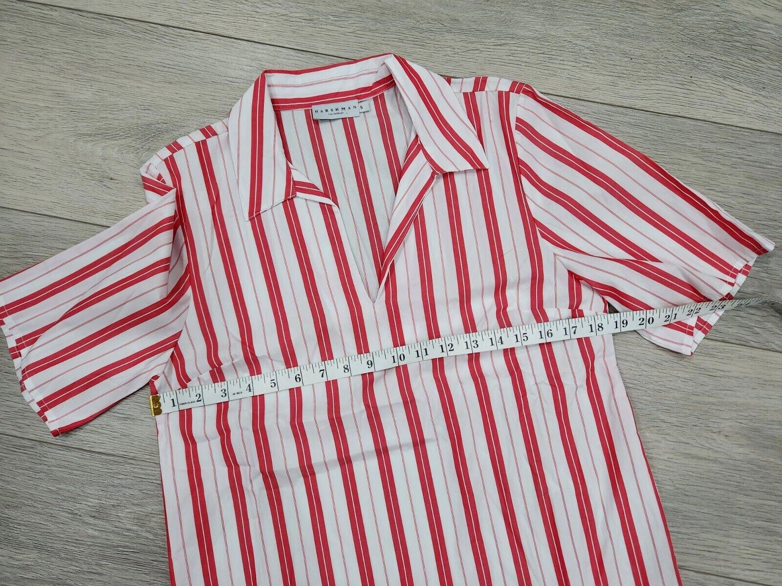 Designer Neiman marcus Harshman Top Small Red White Striped V Neck Size S / US 4 / IT 40 - 7 Thumbnail