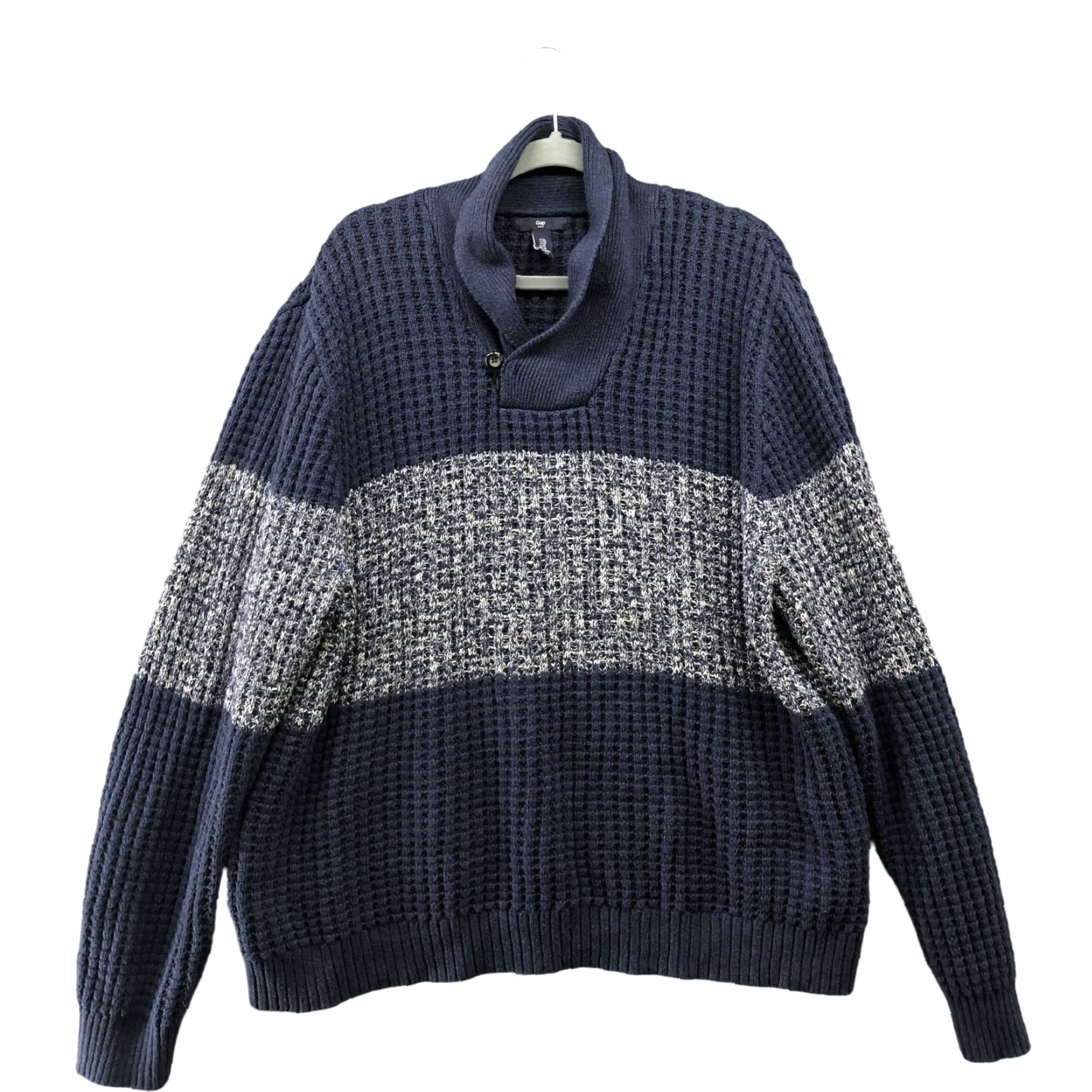 Gap Gap Mens XL Colorblock Shawl Collar Sweater Pullover Knit 100% Cotton Thick Marled Classic Retro Fall Winter Knitted Knitwear Size US XL / EU 56 / 4 - 2 Thumbnail