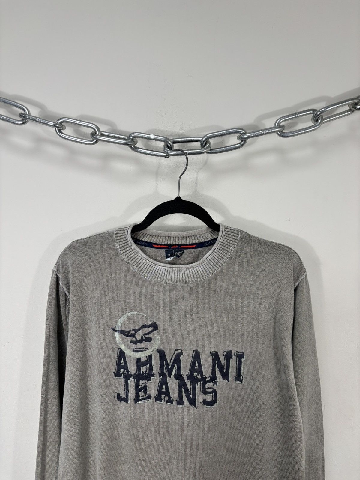 Armani Vintage Armani Jeans Men’s Big Logo Beige Cotton Sweater Size US L / EU 52-54 / 3 - 2 Thumbnail